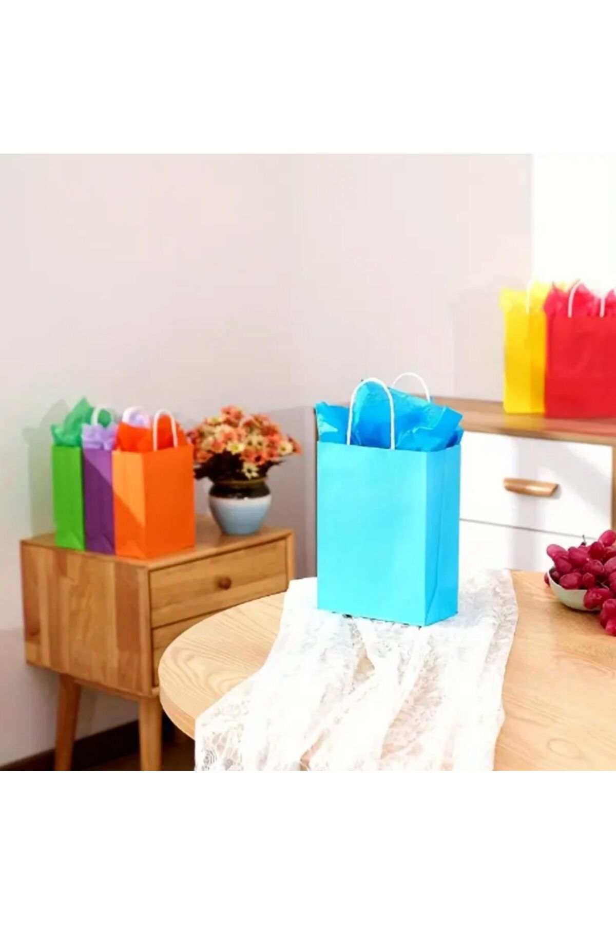 OZN AKSESUAR 12 Adet Renkli kulplu parti çantası,hediye torbası, doğum günü, düğün, bebek partisi, Noel için fotoğrafı 3 (önizleme)