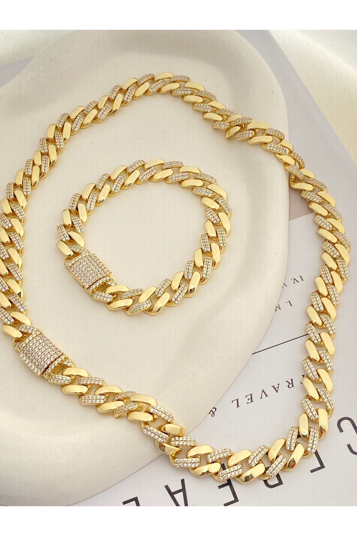 Kyver Gurmet Bileklik Kolye Seti Full Zirkon Gurmet Kilit Xuping Vip Seri 14 Ayar Gold