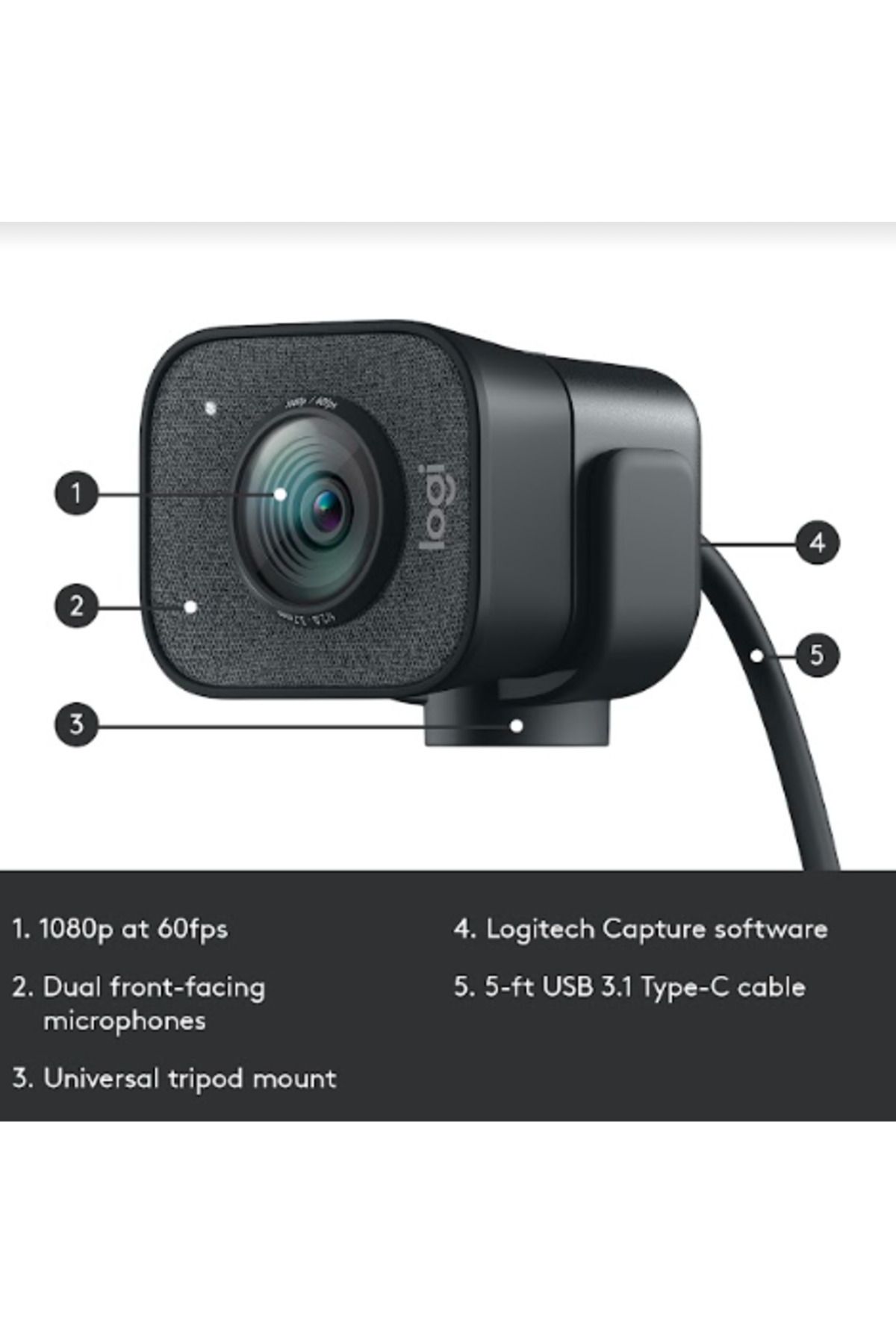 logitech-Camera web Logitech StreamCam, Full HD, unghi de vizualizare 78, autofocus, USB-C (Negru) 12