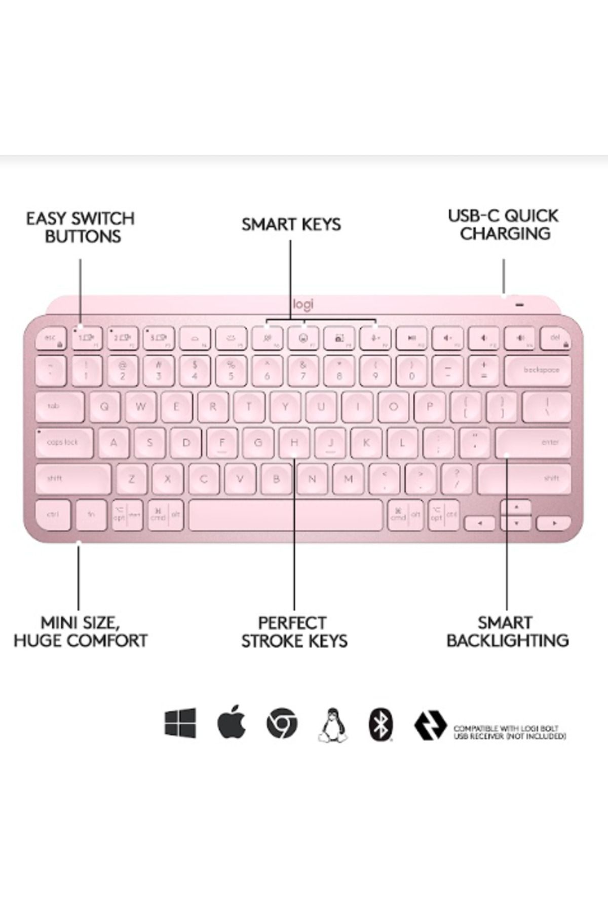 logitech-Tastatura Wireless LOGITECH MX Keys Mini Minimalist, Illuminata (Roz) 6