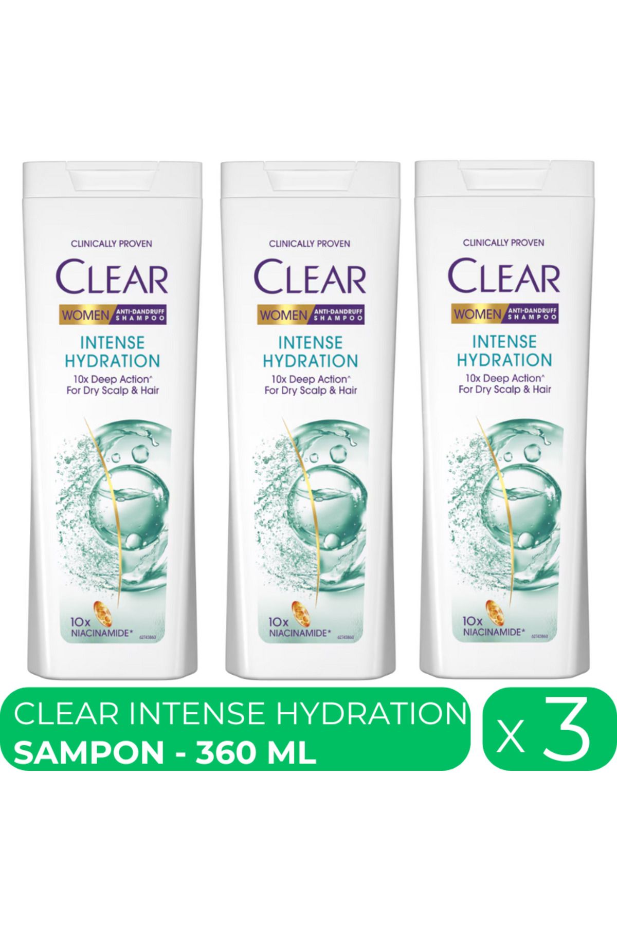 Clear-Sampon Clear Women Intense Hydration, 3 buc x 360 ml 1