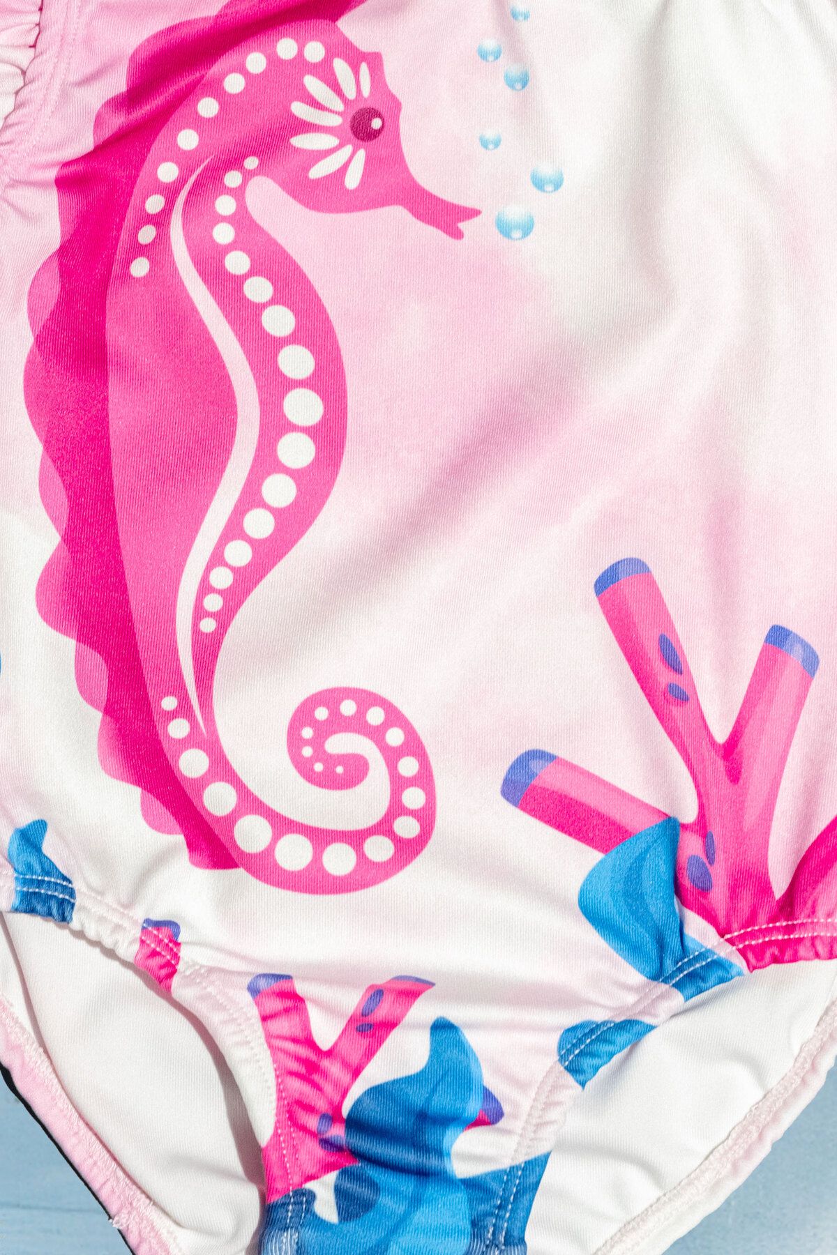 Beniizle-One Shoulder Sea Horse Patterned Girl's Swimsuit with Ruffle Detail 3