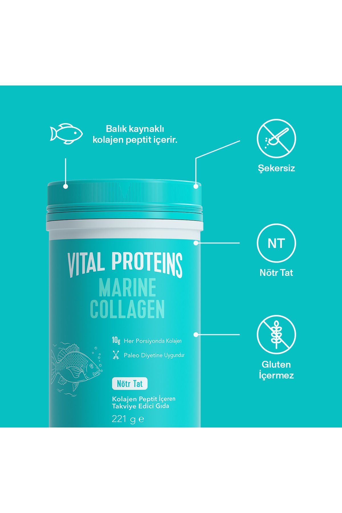 کلاژن ماهی دریایی نوع 1 2 بسته | 221 GR X2 برای پوست و مفصل Vital Proteins