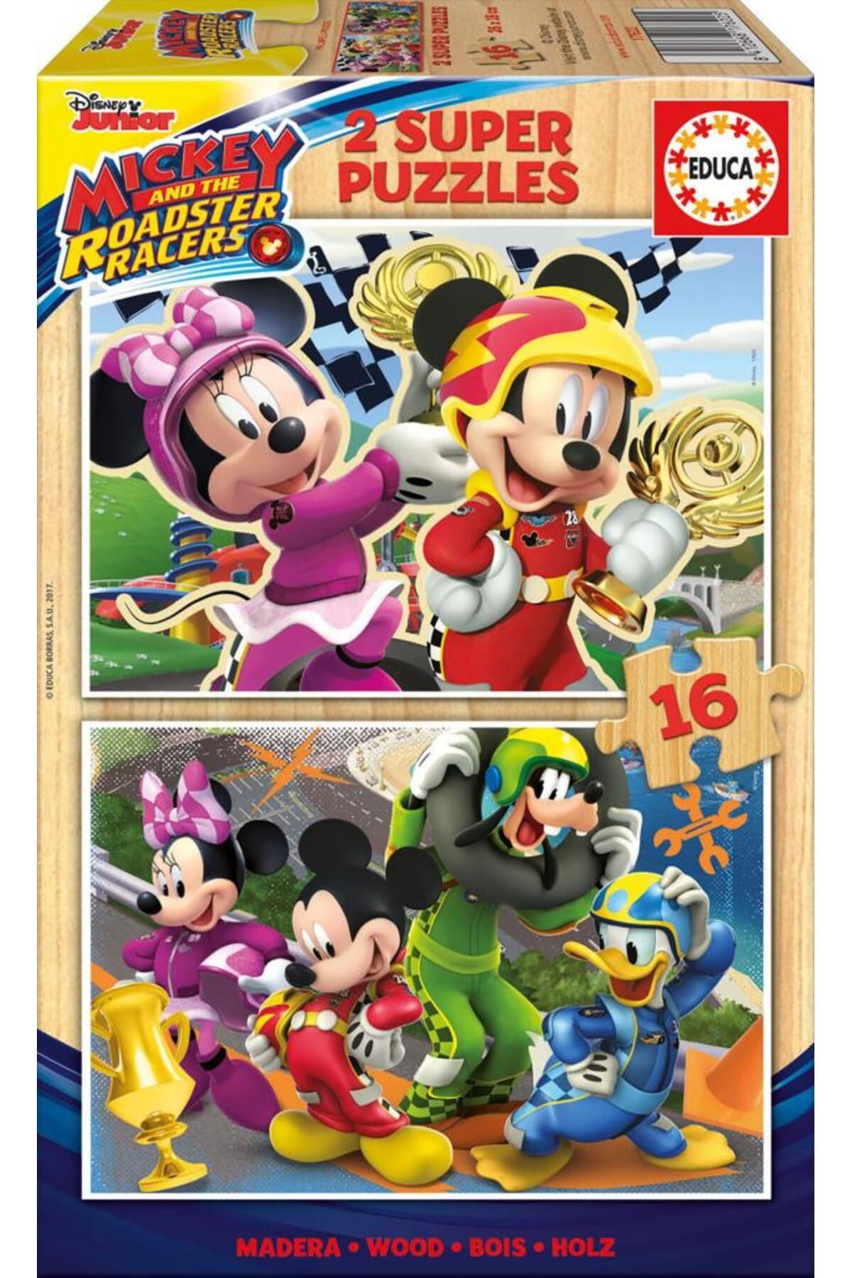 EDUCA-Puzzle Mickey and the Roadster Racers, Disney 2 X 16 Wooden Puzzle 1