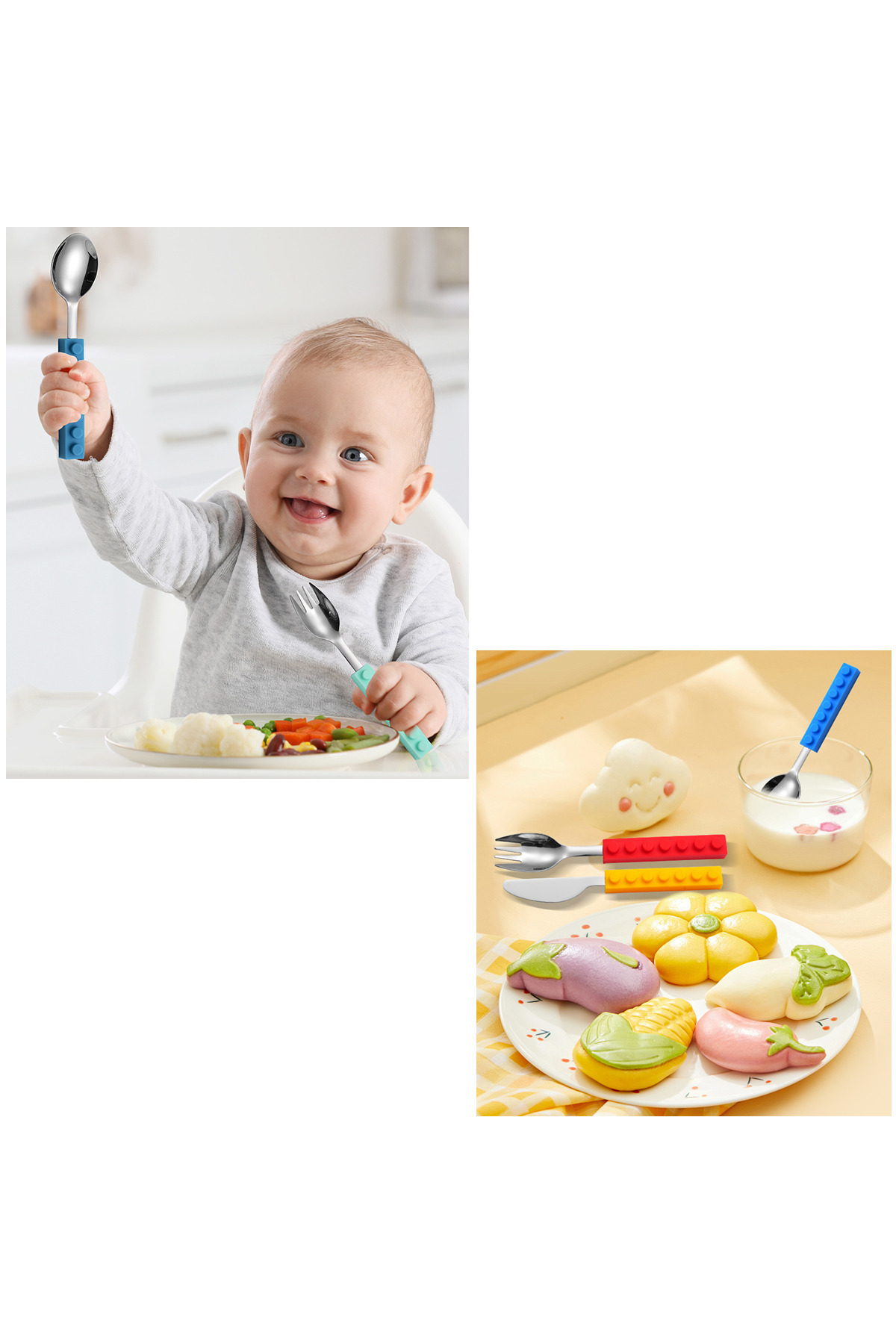 jojobebek Tasarımlı Silikon Saplı Paslanmaz Çatal, Kaşık ve Bıçak Seti + Saklama Kutusu (4 Parça) fotoğrafı 4 (önizleme)