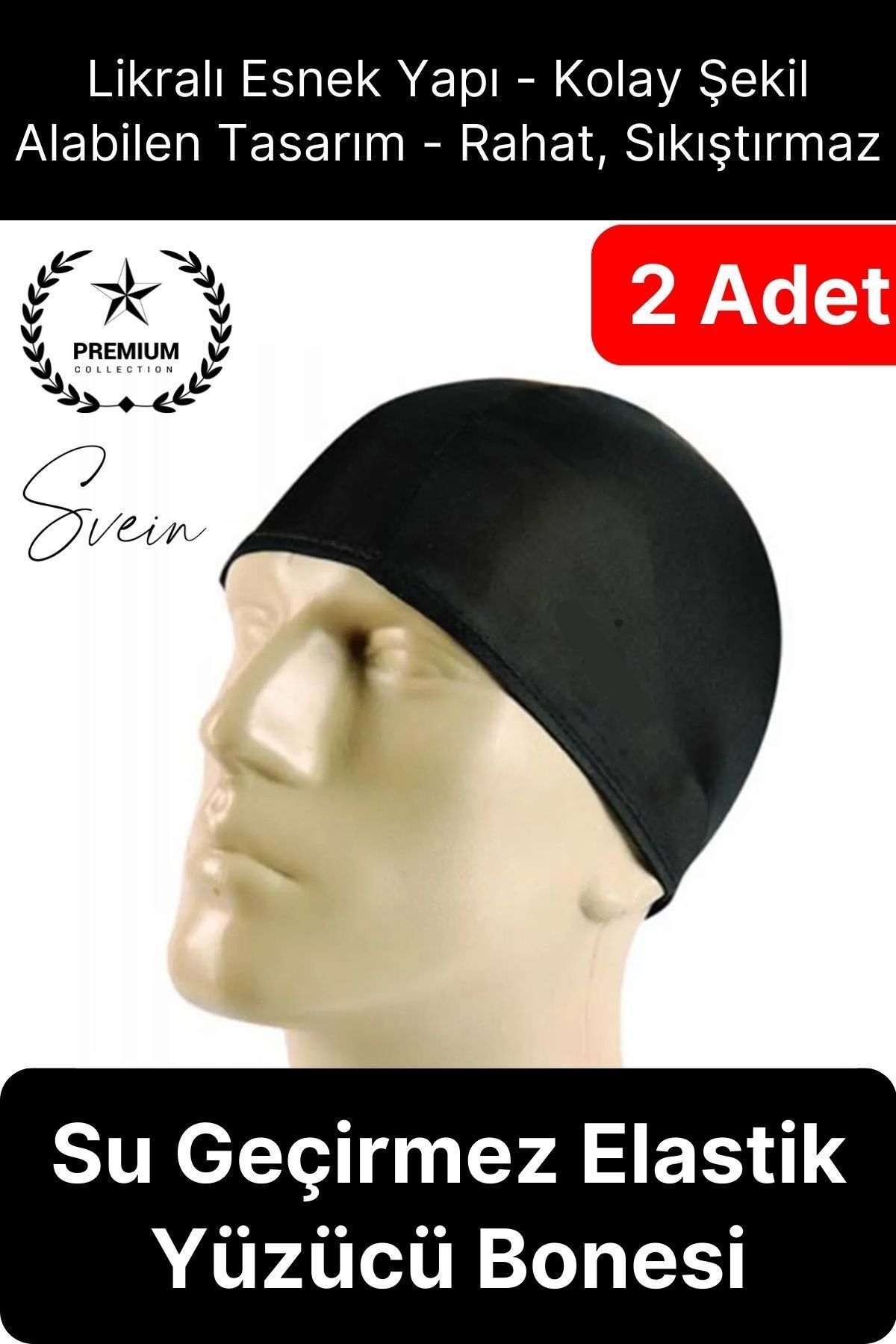 Svein 2'li Her Saça Uygun Su Geçirmez Bez Bone Likralı Yüzücü Deniz Havuz Elastik Unisex Kulak Korumalı