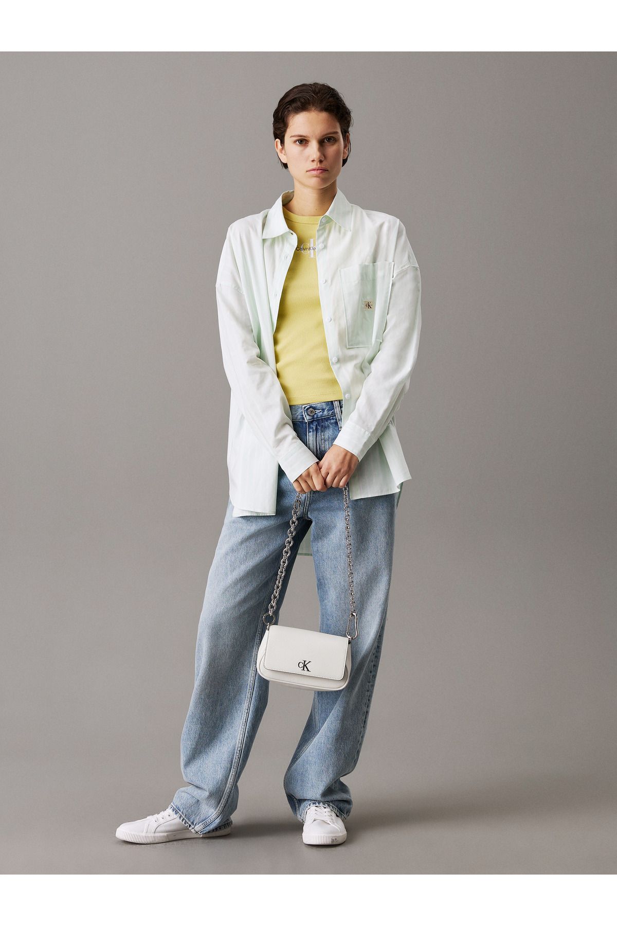 Calvin Klein-Calvin Klein Gray Minimal Monogram Shoulder Bag 8