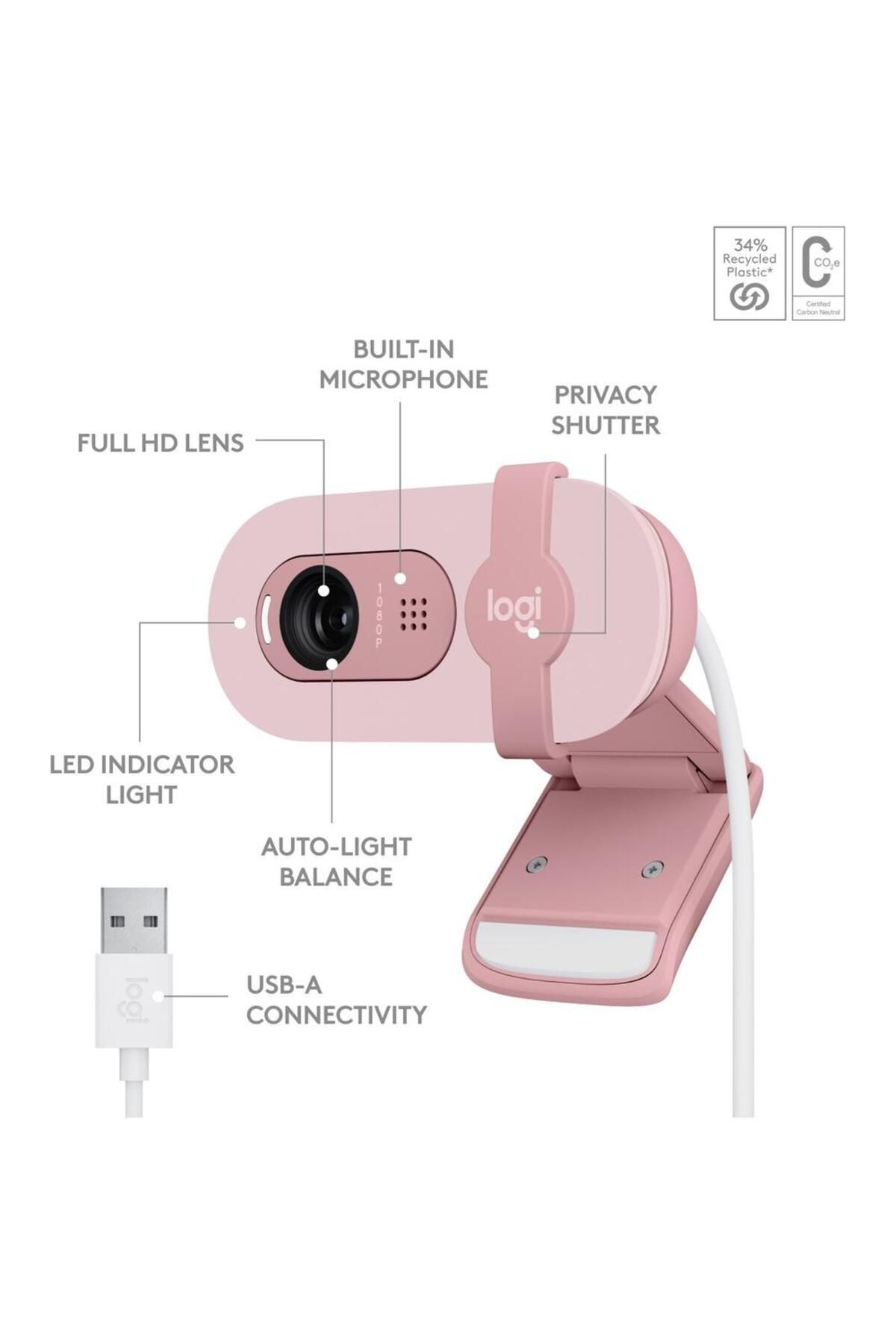 logitech-Camera Web Logitech Brio 100, Full HD, Roz 6
