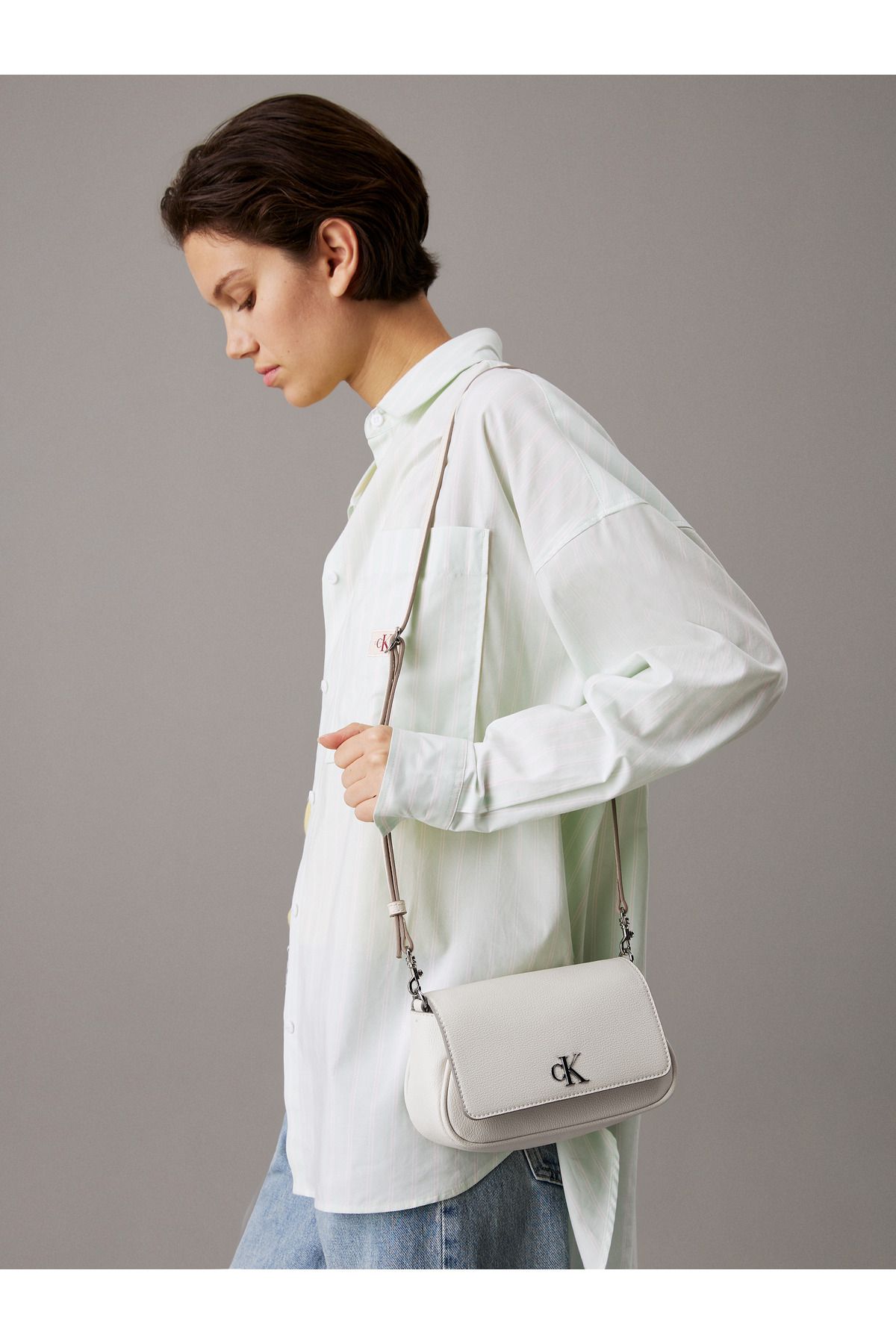 Calvin Klein-Calvin Klein Gray Minimal Monogram Shoulder Bag 7