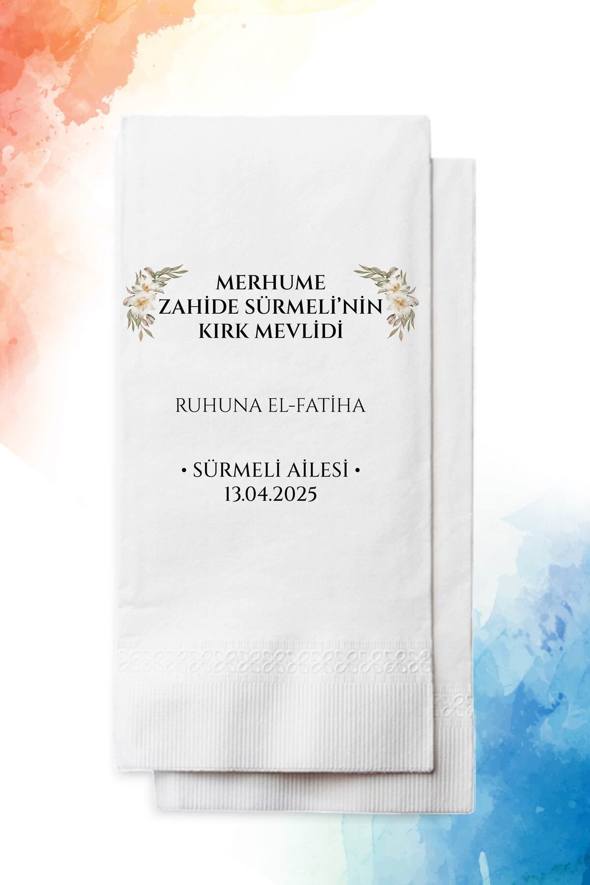 nna tasarım 50 Adet Kişiye Özel İsim Baskılı 40 Mevlidi Peçetesi(P176-50)