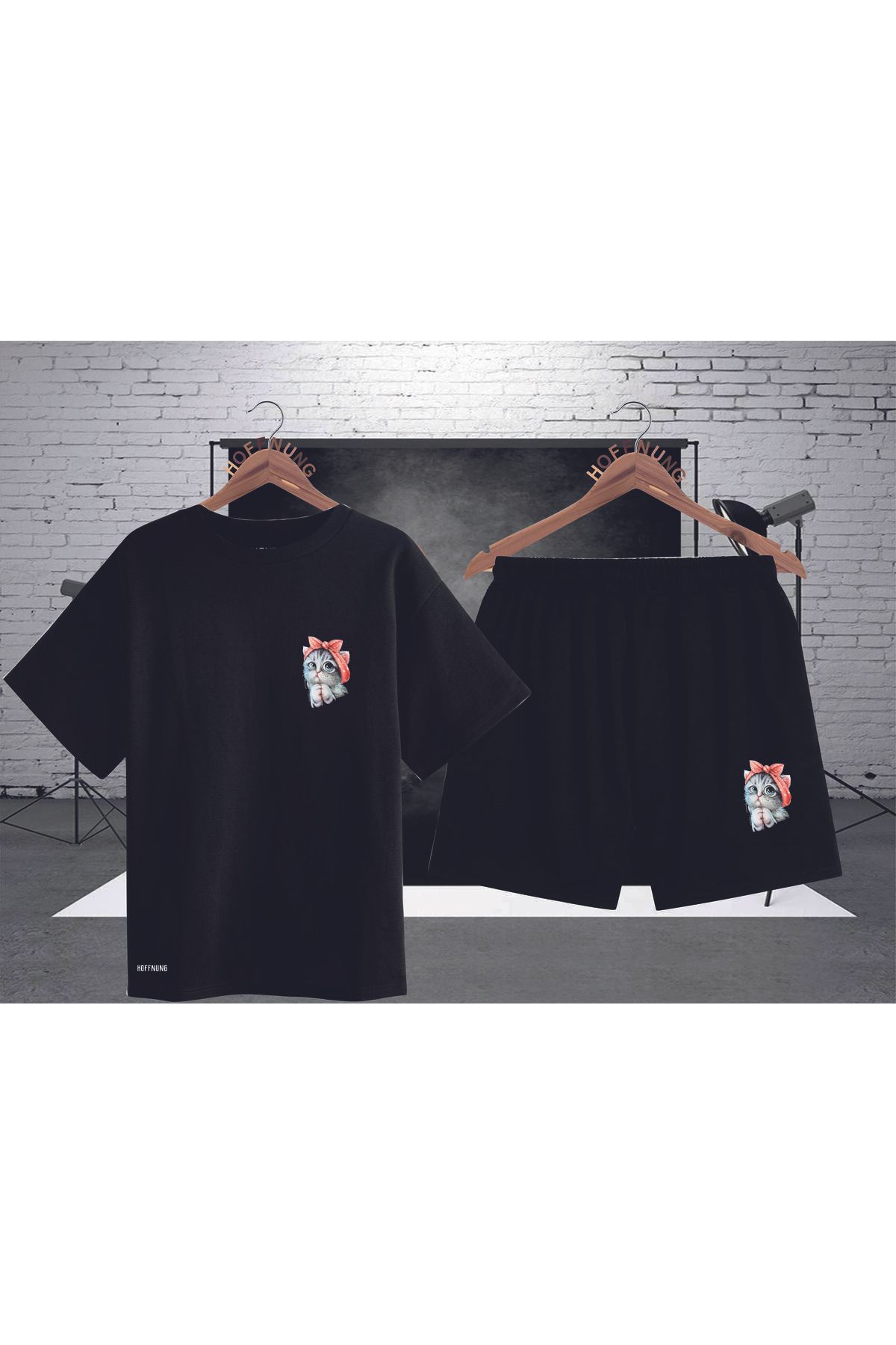 HOFFNUNG Full Shorts Cat Kıtten Renkli Kedi Yavrusu Baskı Alt-üst Takım