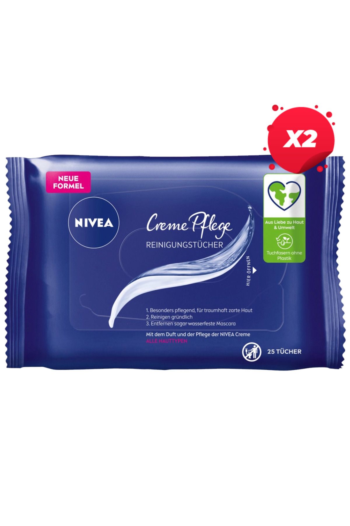 NIVEA X2 - Nivea Servetele Umede Demachiante 25buc Creme Care - One Size
