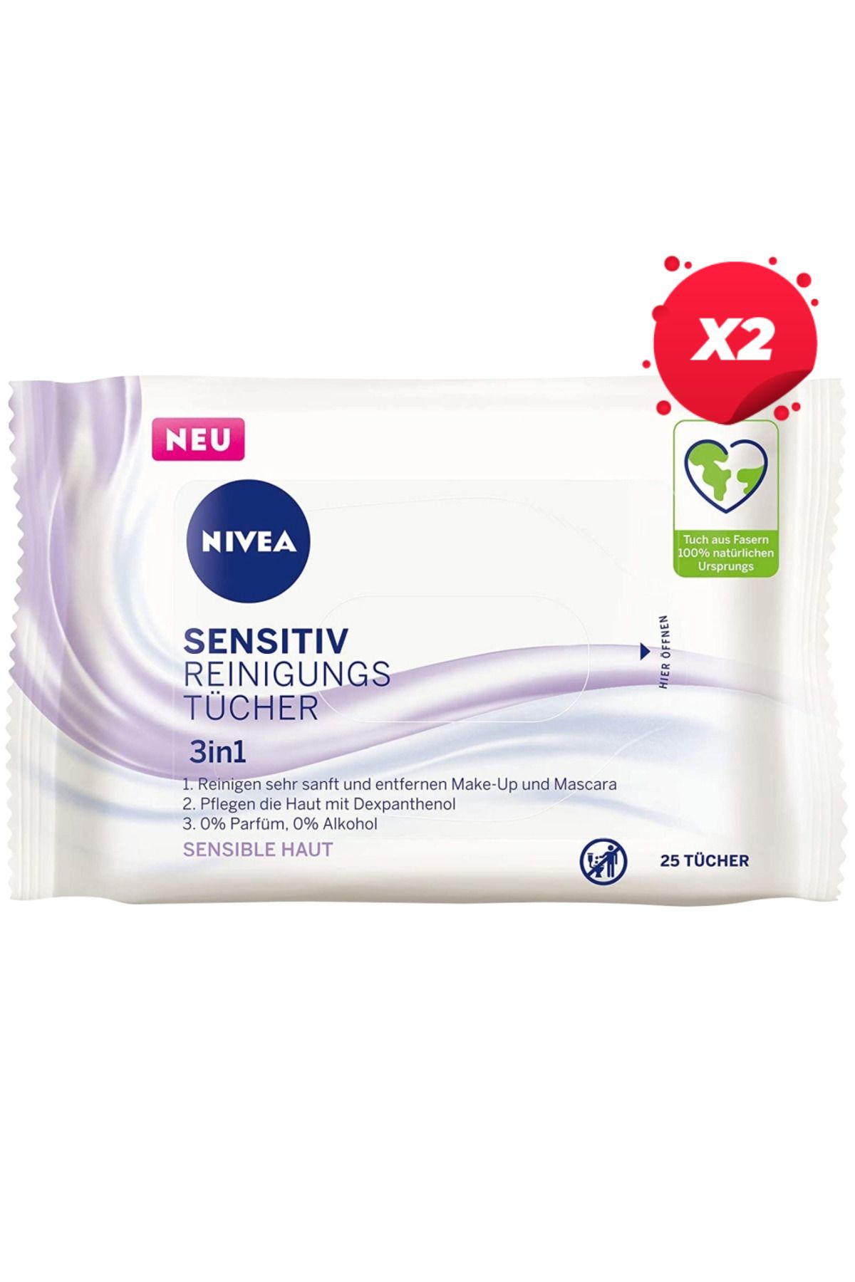 NIVEA X2 - Nivea Servetele Umede Demachiante 25buc 3in1 Sensitive Skin - Mărime unică