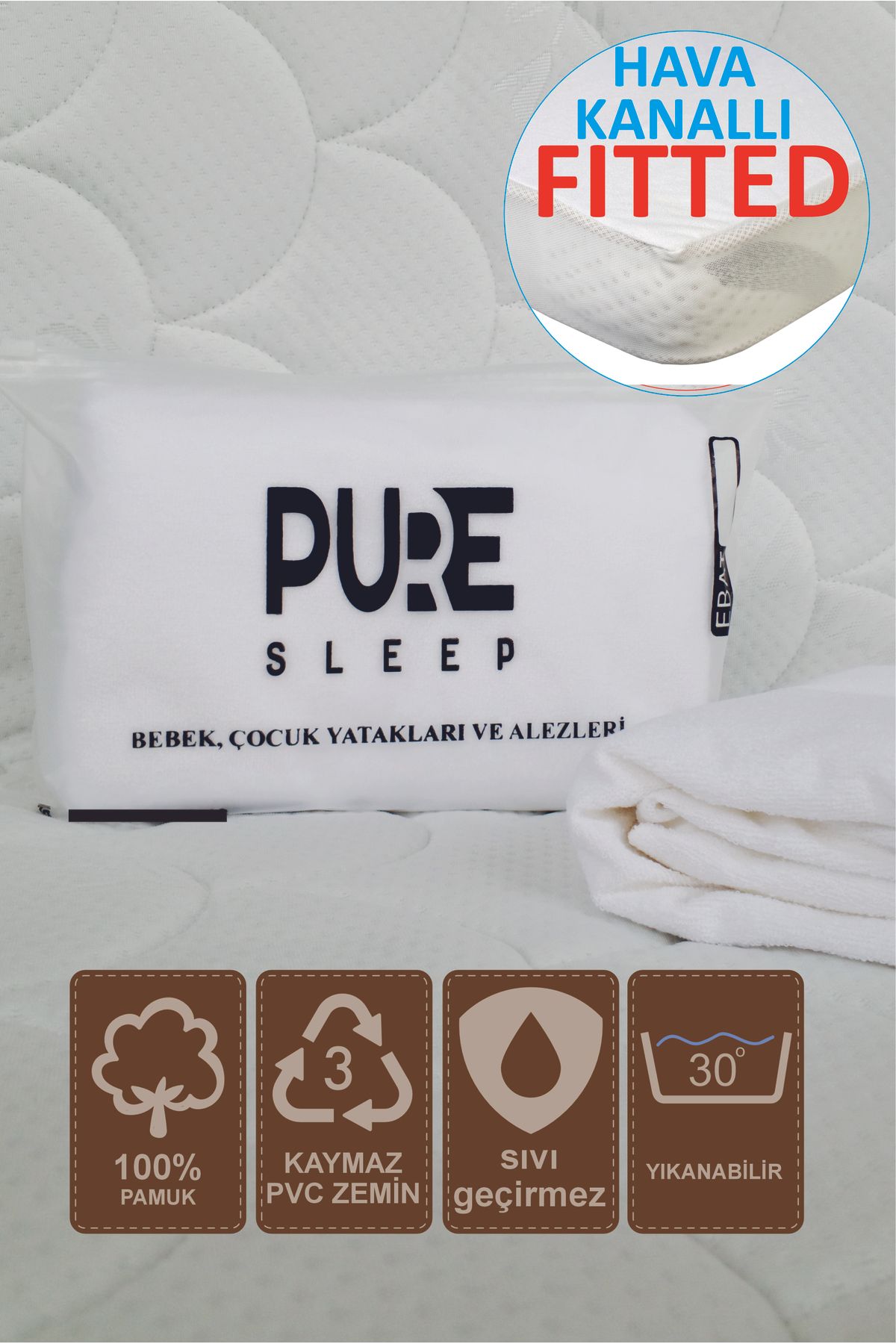 Pure Sleep Sıvı Geçirmez Bebek ve Çocuk Yatak Alezi | Fitted Hava Alan Yan Duvarlı Alez Modelleri