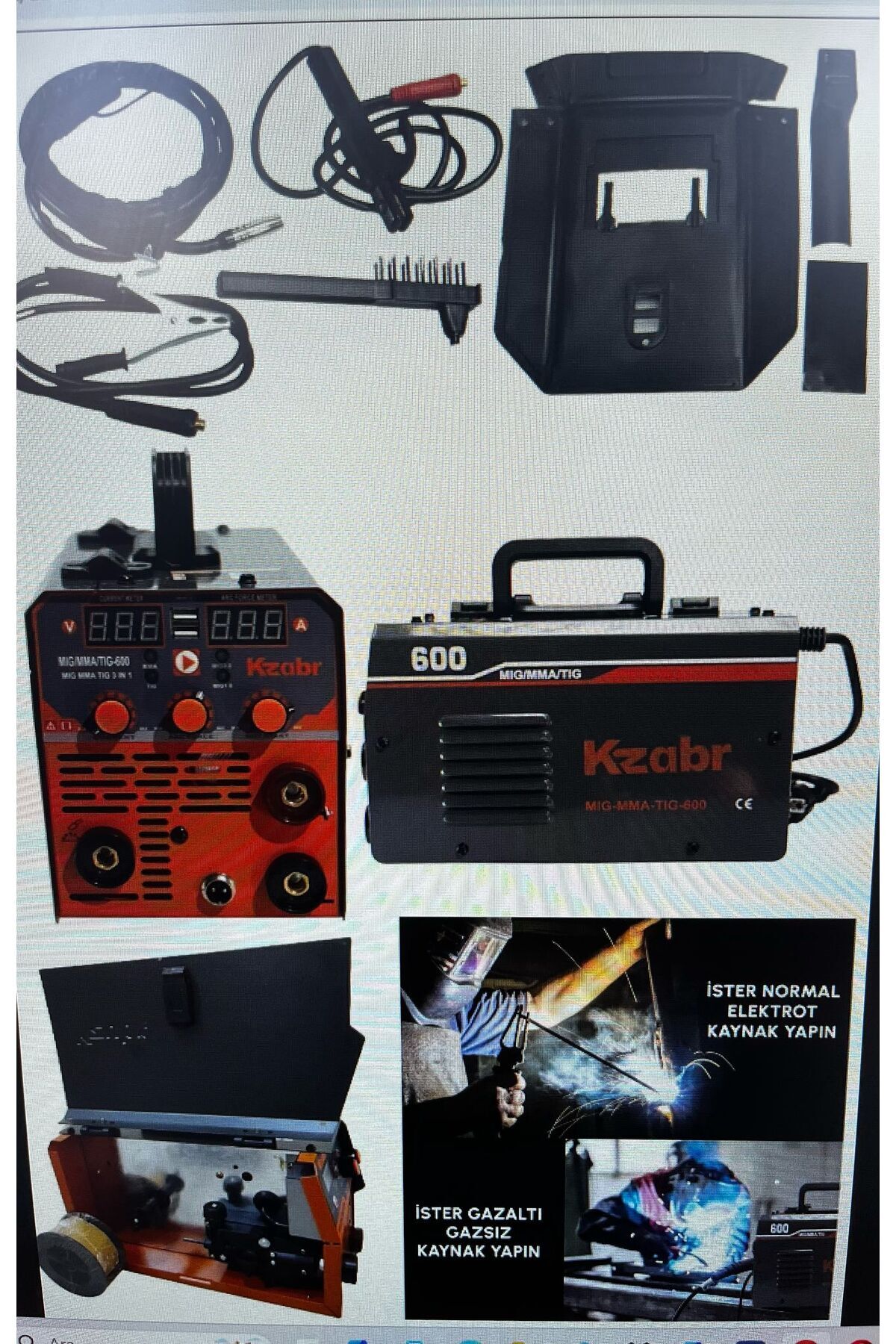 kzabr GAZSIZ GAZALTI, 3 FONKSİYONLU YENİ NESİL PROFESYONEL MIG-MMA-TIG=600'LÜK KAYNAK MAKİNESİ