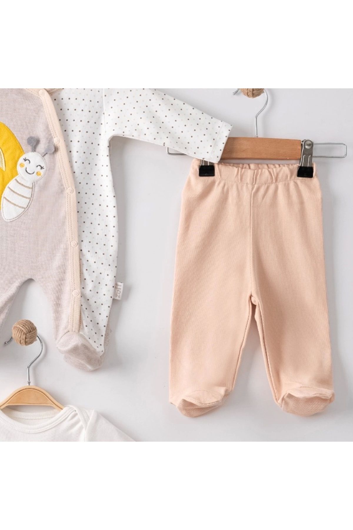 BYB MODA TASARIM 3 Ay Kelebek Nakışlı Tulum Erkek Bebek 5'li Set Kahverengi