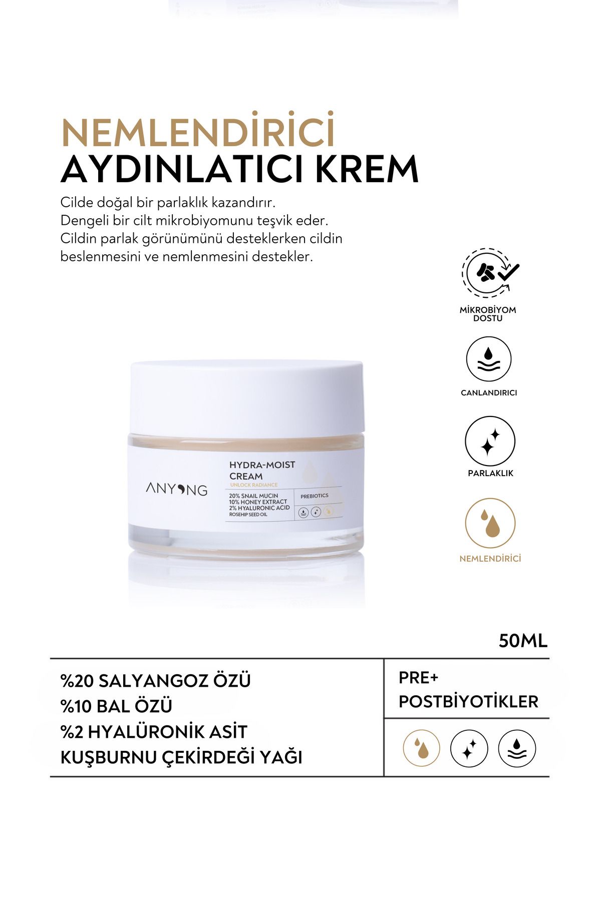 Anyong-كريم 50 مل - مستخلص الحلزون، ترطيب وتغذية مكثفة (20% مستخلص الحلزون وحمض الهيالورونيك) 2