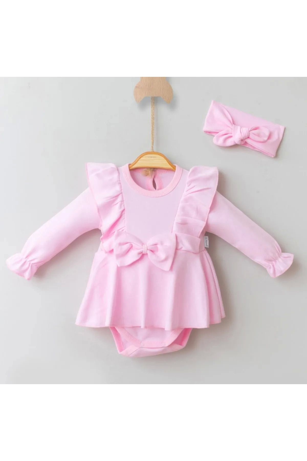 BYB MODA TASARIM 3-12 Ay Fiyonklu Kız Bebek Romper Pembe