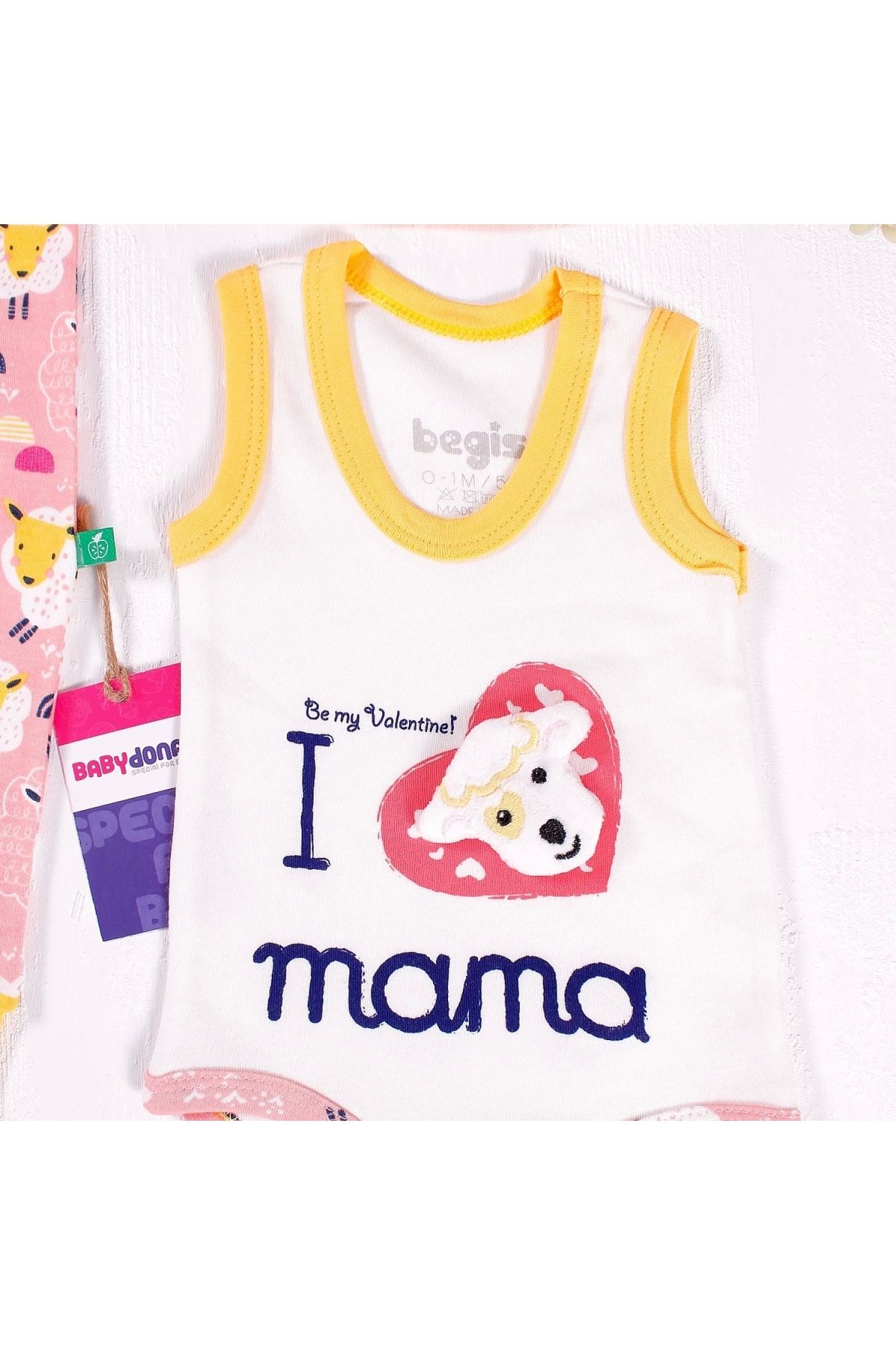 BYB MODA TASARIM Yeni Doğan 3-6 Ay Kuzu Figürlü Şapkalı 3'lü Bebek Takımı Sarı