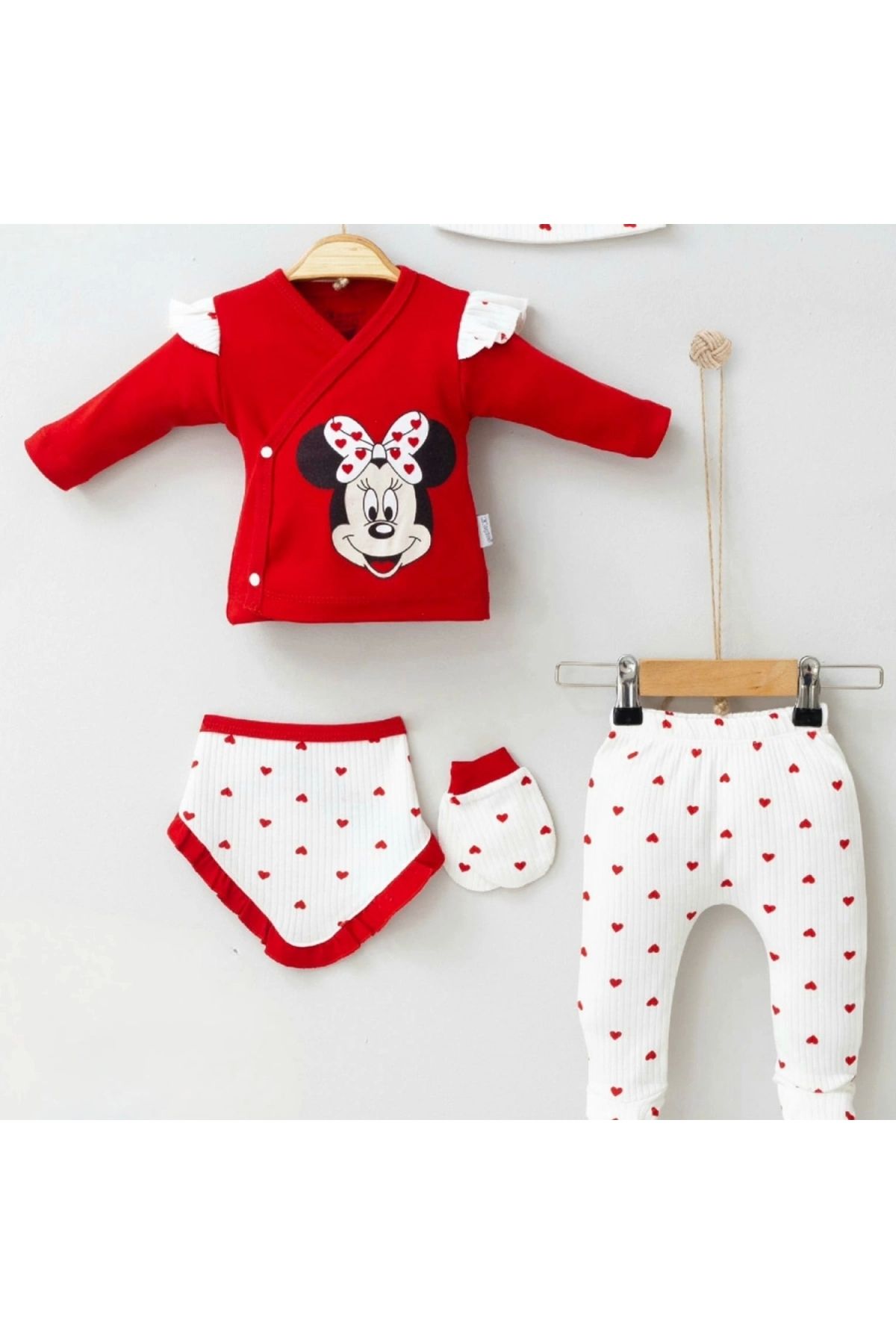 BYB MODA TASARIM 3 Ay Kız Bebek Mickey 5'li Hastane Çıkışı Kırmızı