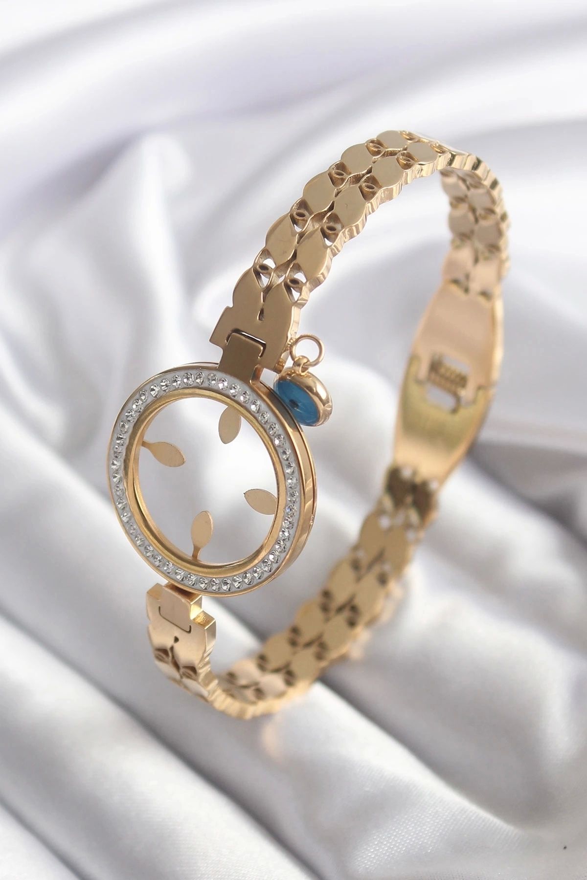 STOREMAX 316L Çelik Gold Renk Arpa Model Zirkon Taş Detay Takılabilir Kadın Kelepçe