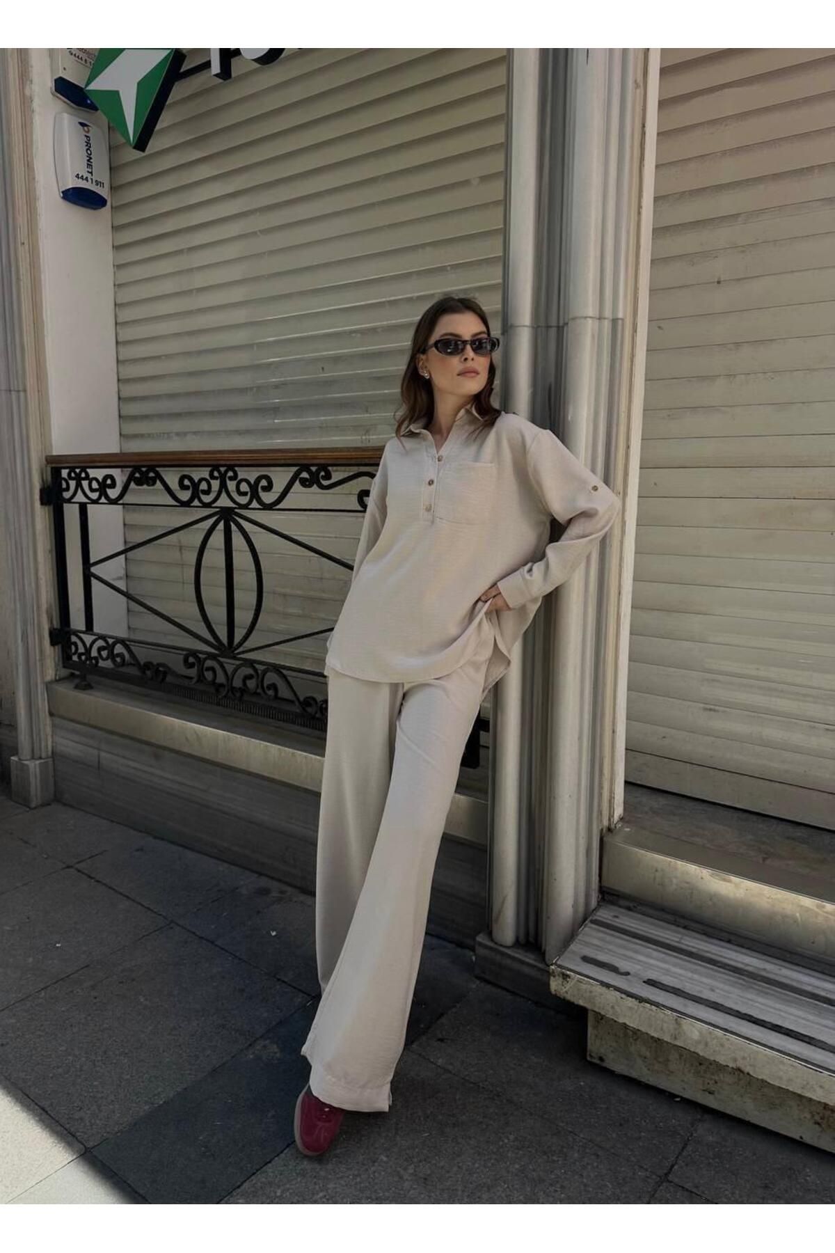 soBasic-Linen Flared Comfort Double Set 1