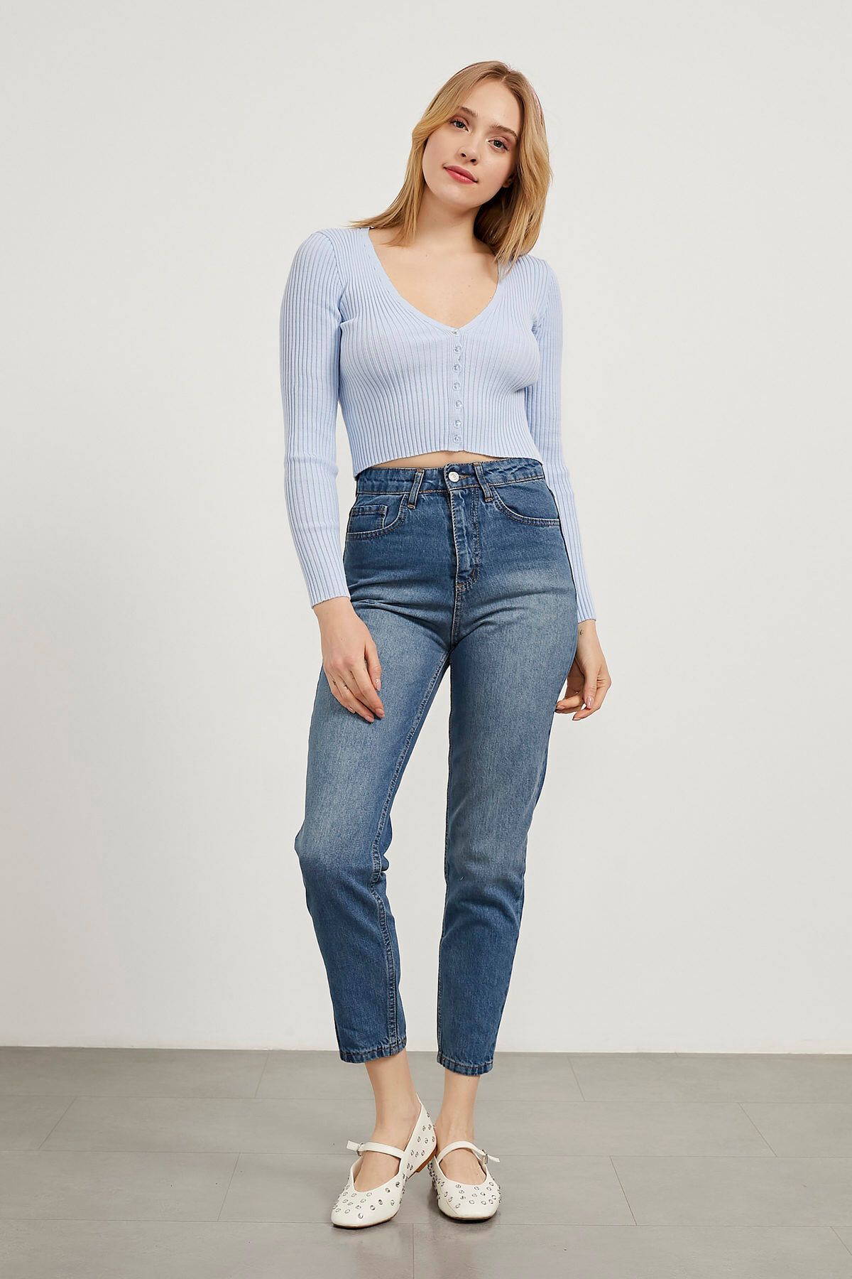 Arma Life Kadın Mom Denim Dar Paça Basic Mavi Kot Pantolon