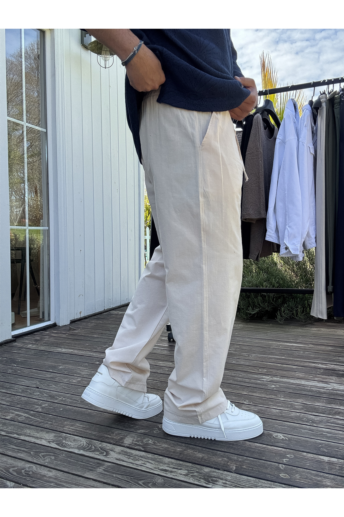 BYBASICMAN-Beige Cotton Baggy Trousers Ke-7011 4