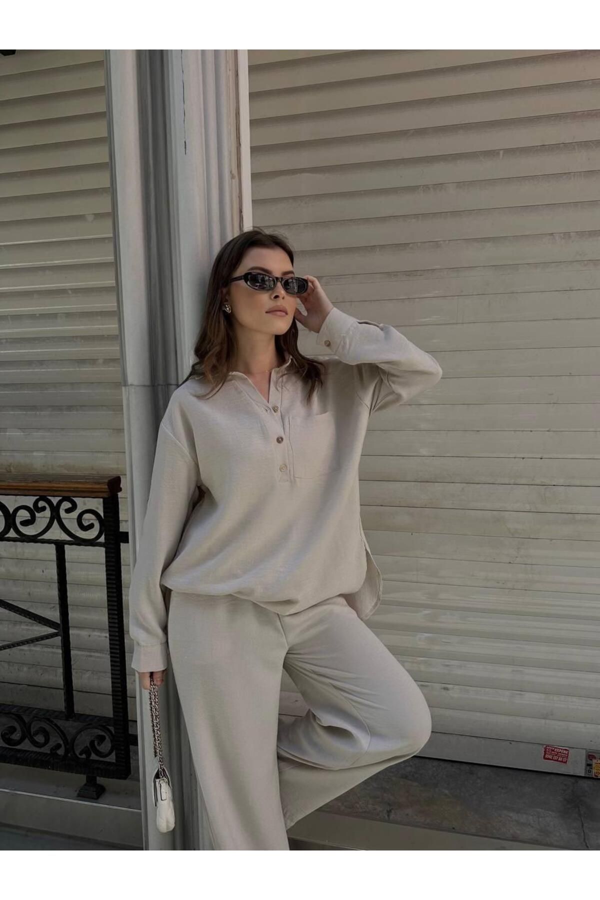 soBasic-Linen Flared Comfort Double Set 3