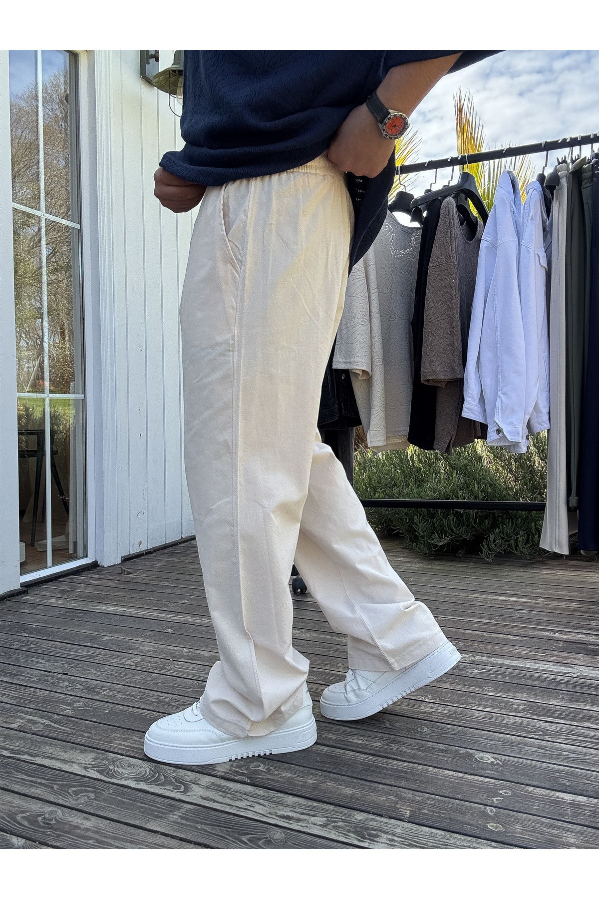 BYBASICMAN-Beige Cotton Baggy Trousers Ke-7011 5