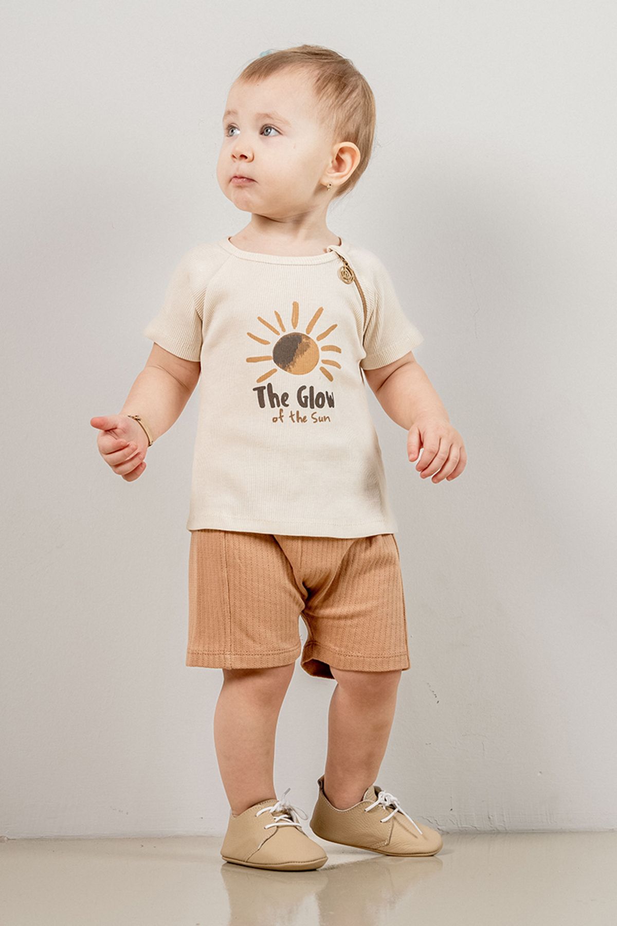 bombe-Baby Kids Camel Crew Neck Shorts Cotton Comfortable 2-Piece Set Trend Fashion Bottom Top Set 3