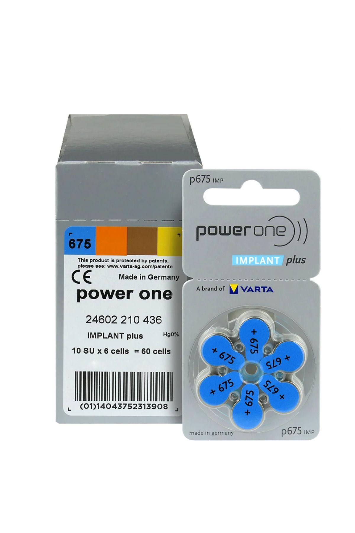 powerone-60-Pieces (IMPLANT plus) (P675 IMP Size) Zinc-Air 1.45V Hearing Aid Batteries 3