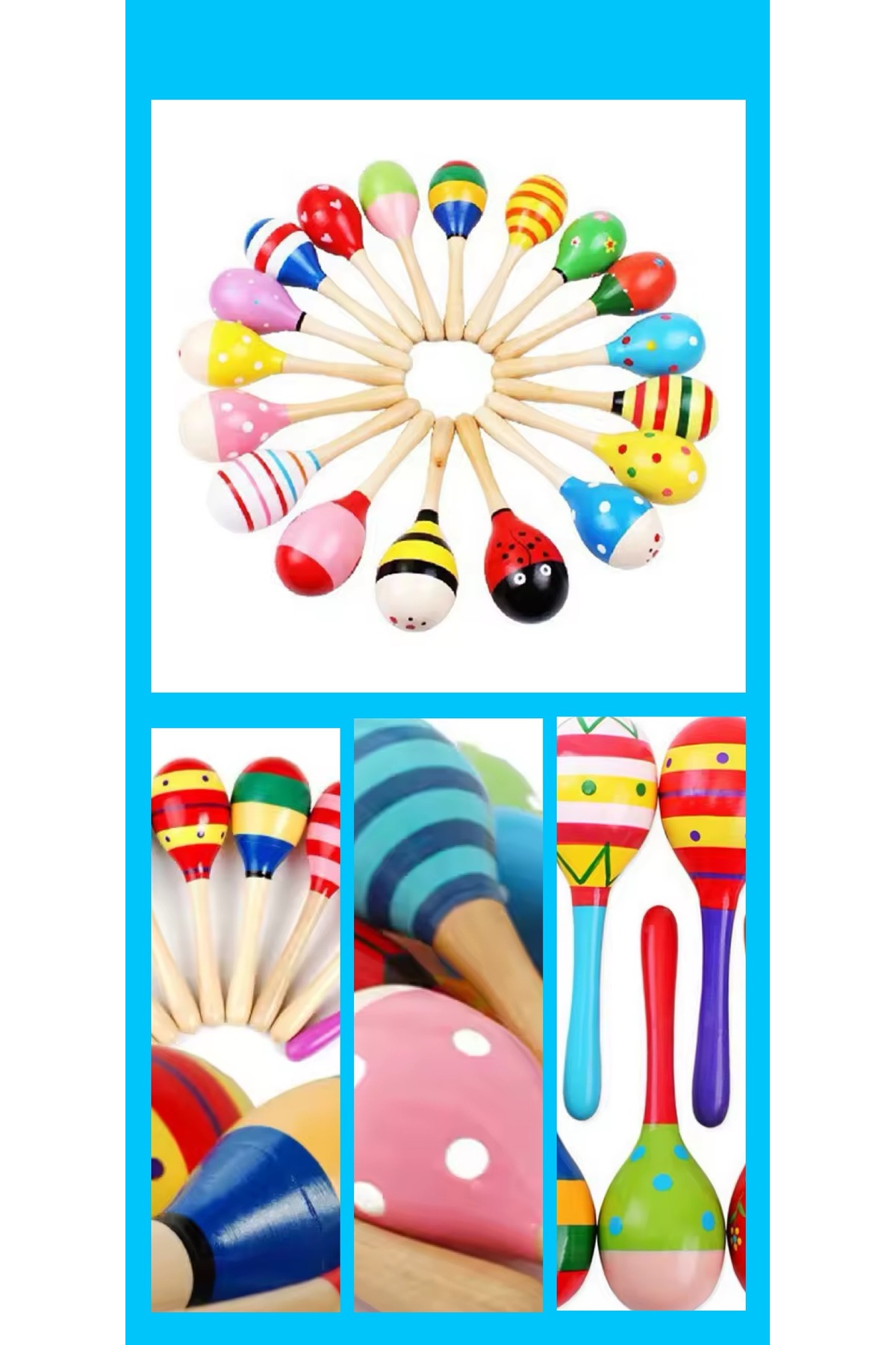 Toy Oyuncak Okul Öncesi Ahşap Marakas 20 cm. (10 Adet) Ritim Perkusyon Müzik Aleti fotoğrafı 4 (önizleme)