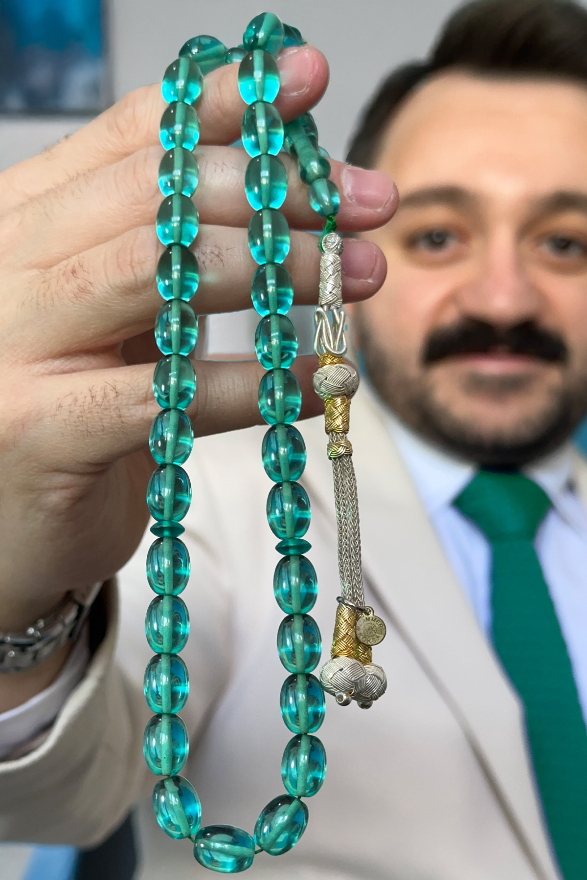 Gümüş Püsküllü Sıra Dışı Renkte Özel Üretim Nadir Ateş Kehribar Tespih