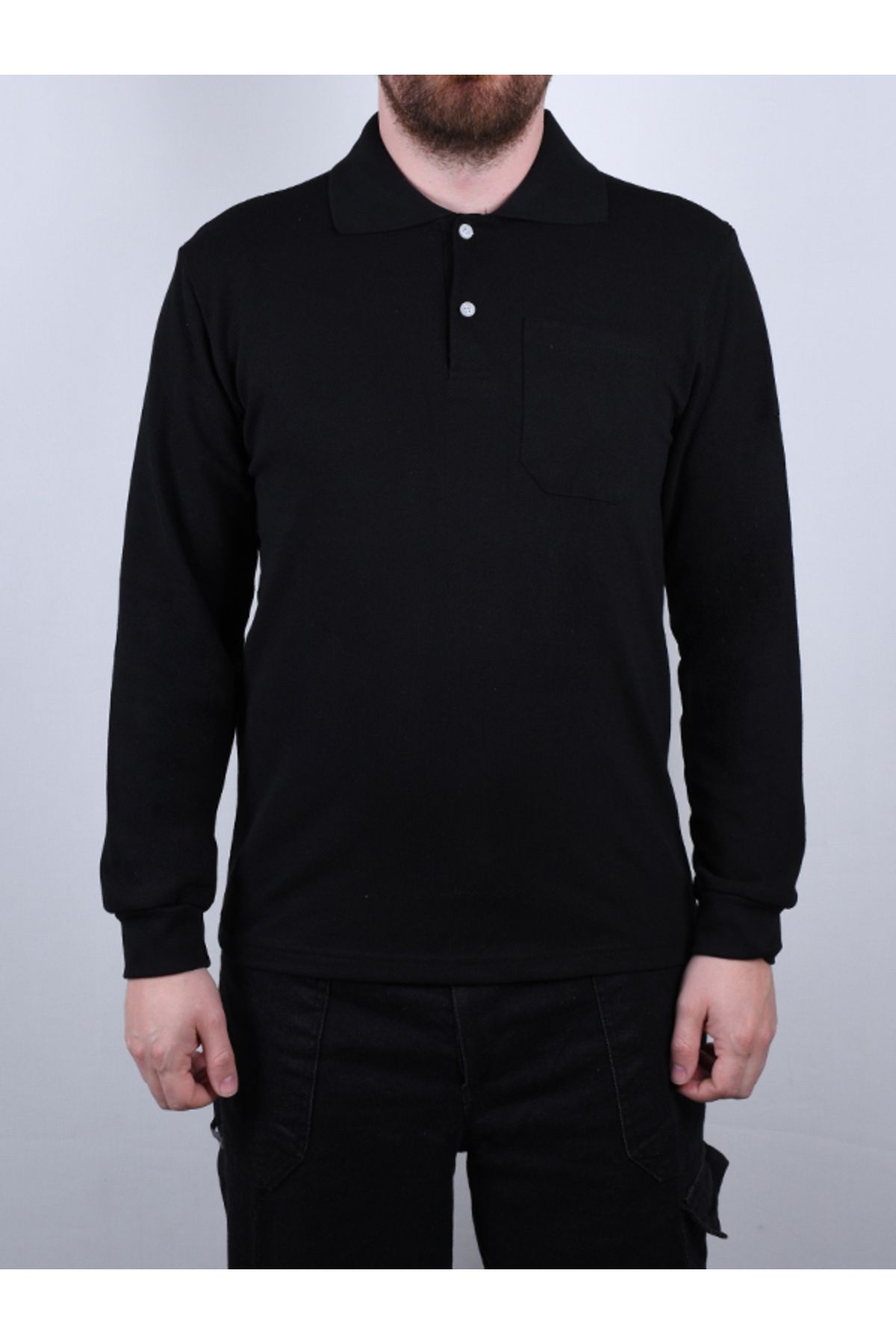 By Okat Unisex Uzun Kollu Polo Yaka İş Tişörtü Openend Pamuklu Kumaş By Okat