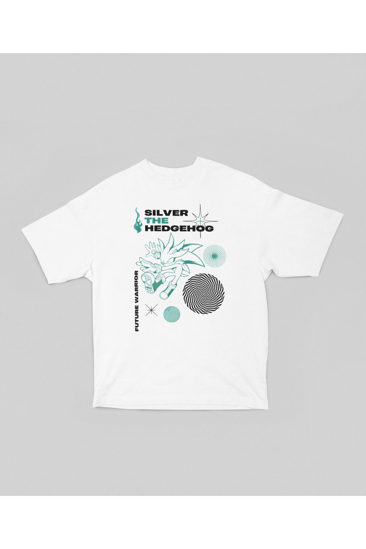 SEVBANO-Silver the Sonic Hedgehog Printed Unisex Oversize Cartoon Character T-Shirt 1