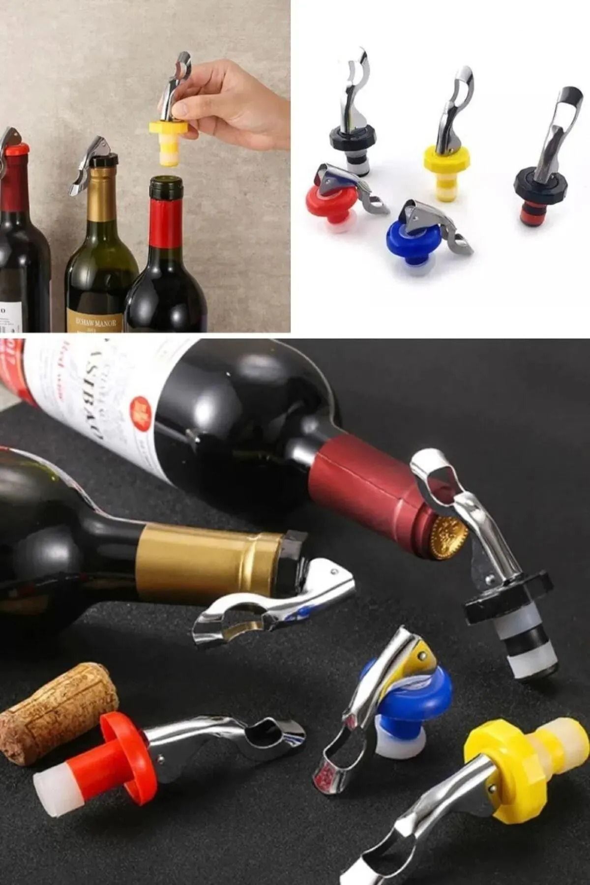 UGA İthalat-2-in-1 Bottle Stopper with Opener 2-in-1 Stylish, Practical and Functional Wine Bottle Storage Apparatus 4