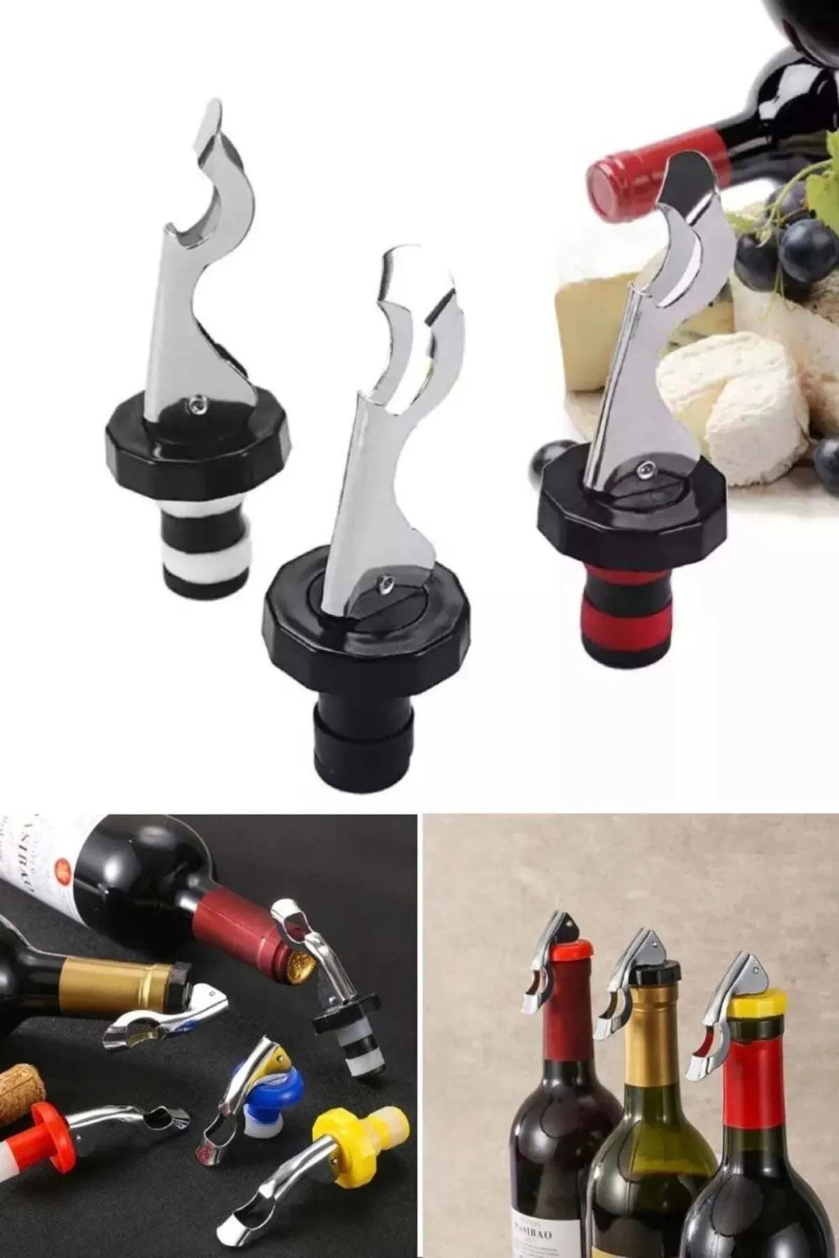 UGA İthalat-2-in-1 Bottle Stopper with Opener 2-in-1 Stylish, Practical and Functional Wine Bottle Storage Apparatus 7