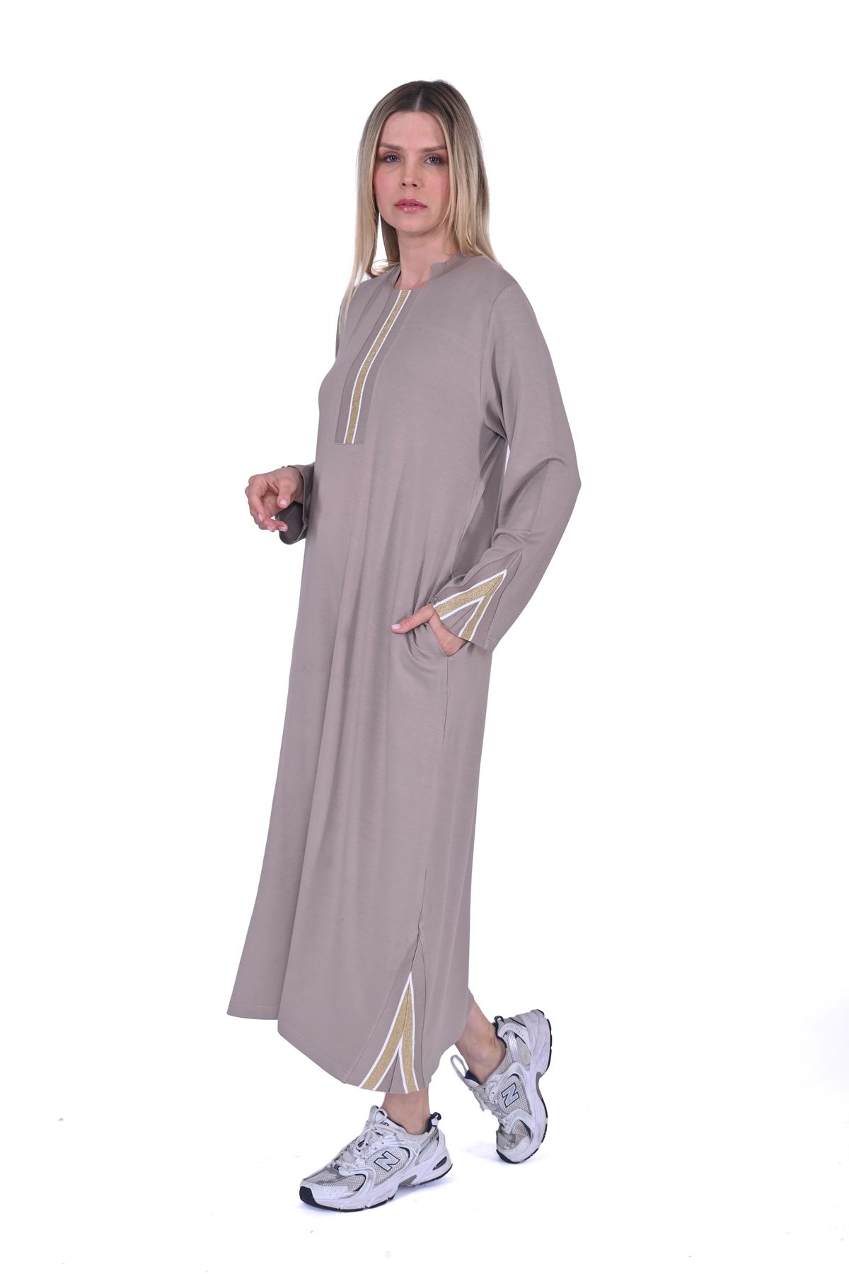 Invee-6754 Rochie bej cu două fire 3