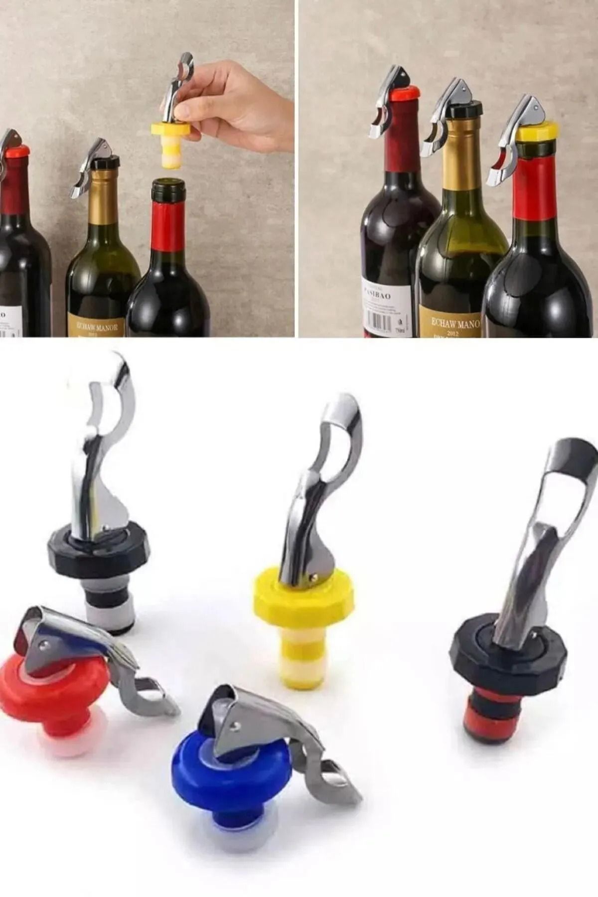 UGA İthalat-2-in-1 Bottle Stopper with Opener 2-in-1 Stylish, Practical and Functional Wine Bottle Storage Apparatus 5