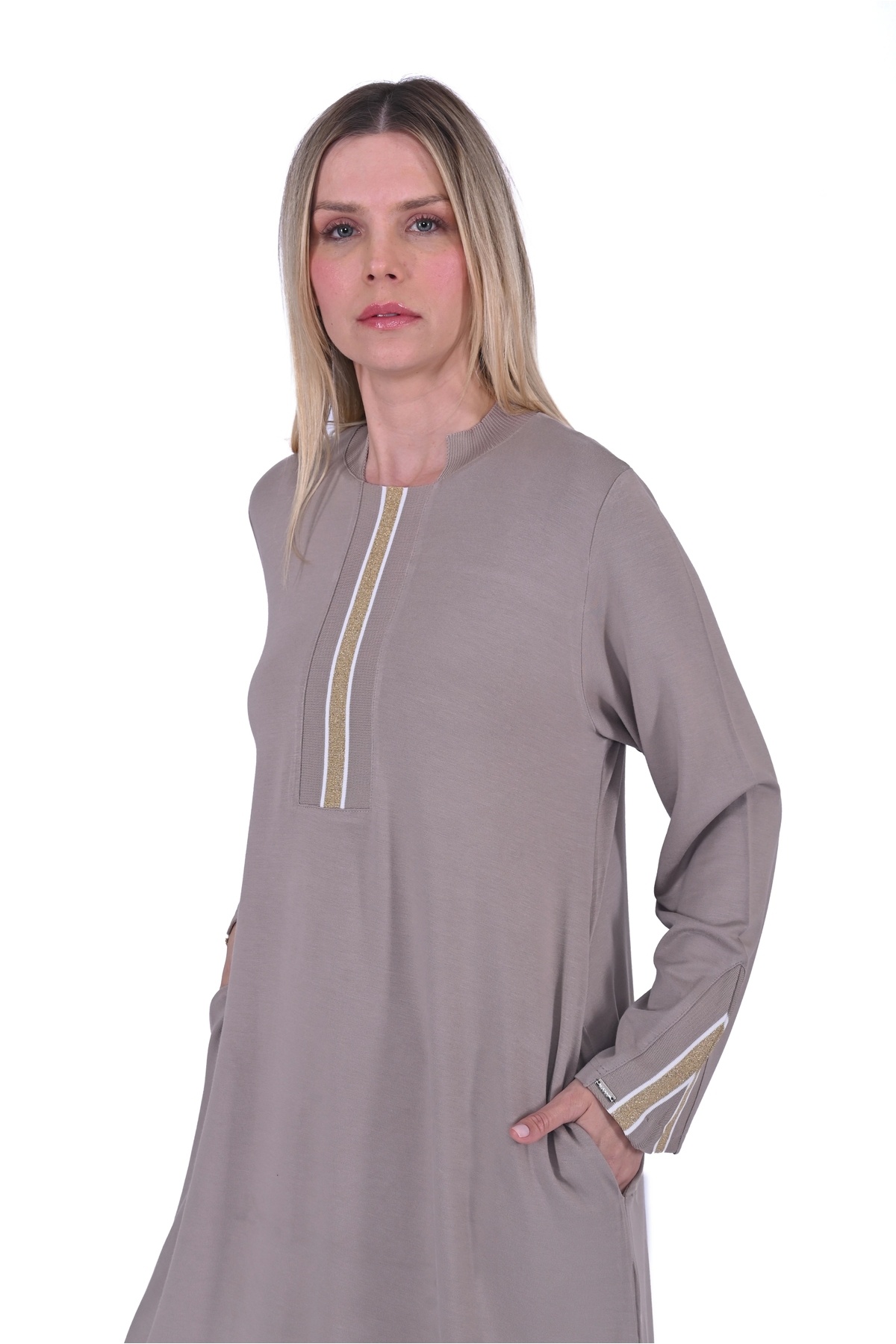Invee-6754 Rochie bej cu două fire 5