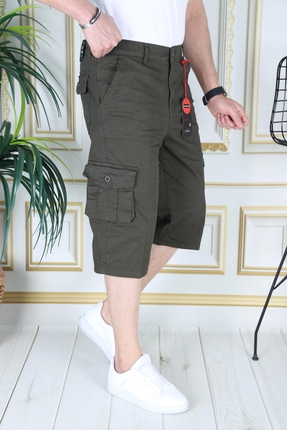 PHANTOM JEANS Haki Erkek Slim Fit Kapri Likralı Gabardin Diz Altı Kargo Cepli...