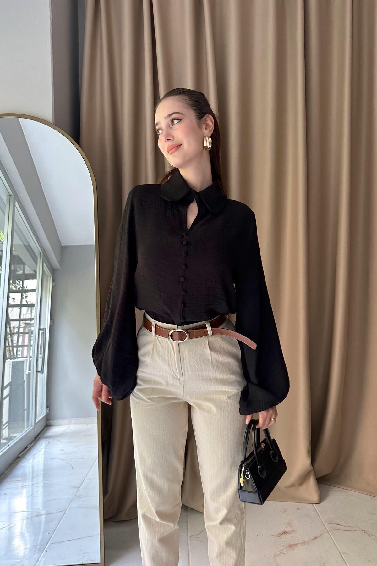 lizge giyim-Be Eyaka Front Buttoned Bluz 5