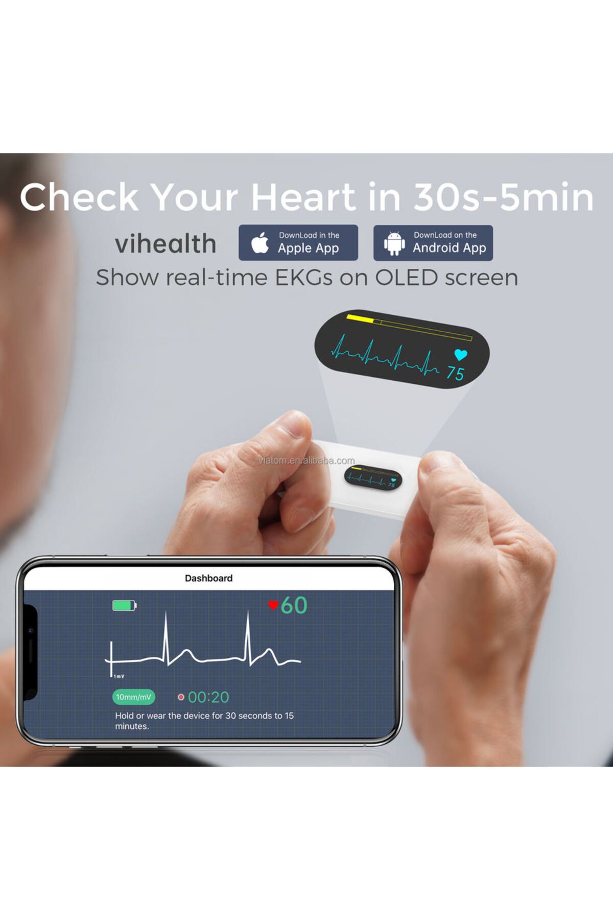 Choice-Pocket Ecg Monitoring Device With Oled Screen Bluetooth Ekg Monitor For Rhythm Waveform, Free App... 7