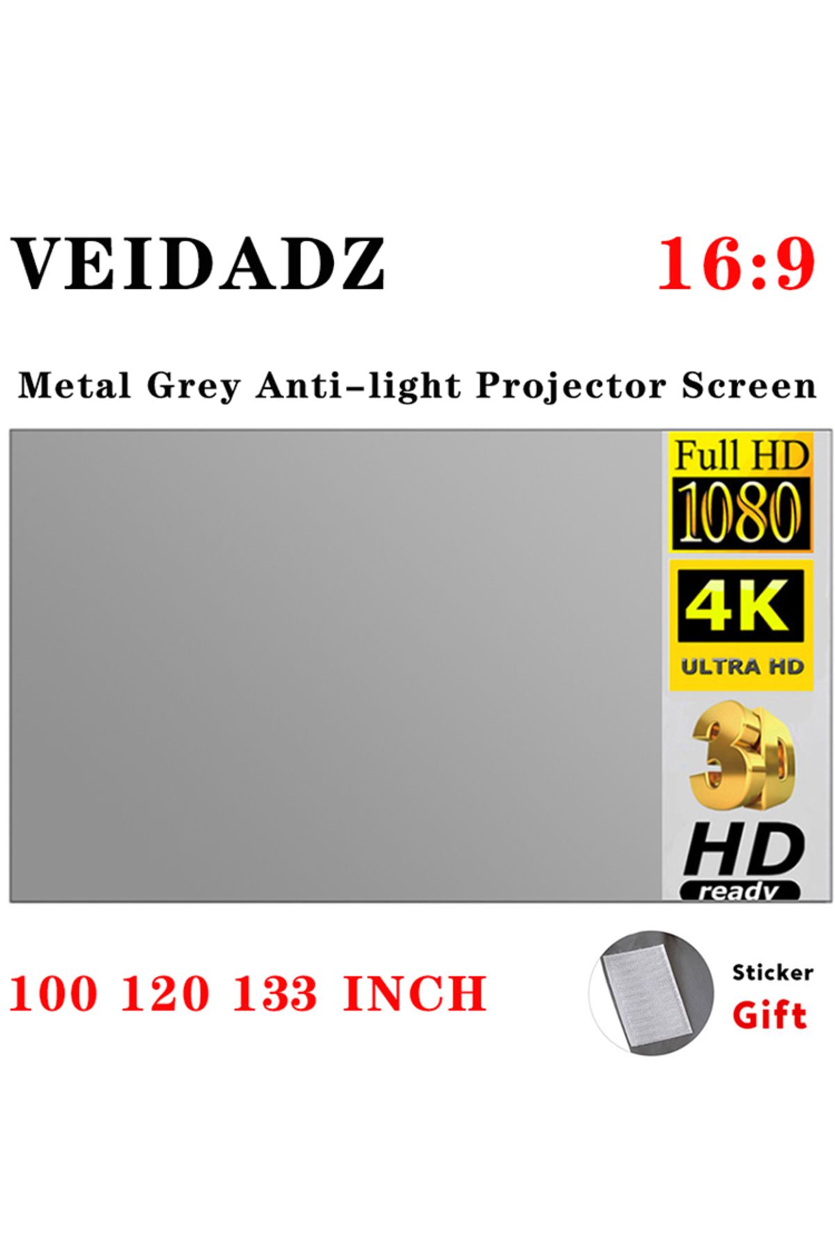 VEIDADZ-120 inch Projector Screen 100 120 133 Inch 16:9 Foldable Anti-Light Grey Reflective Cloth Po 7