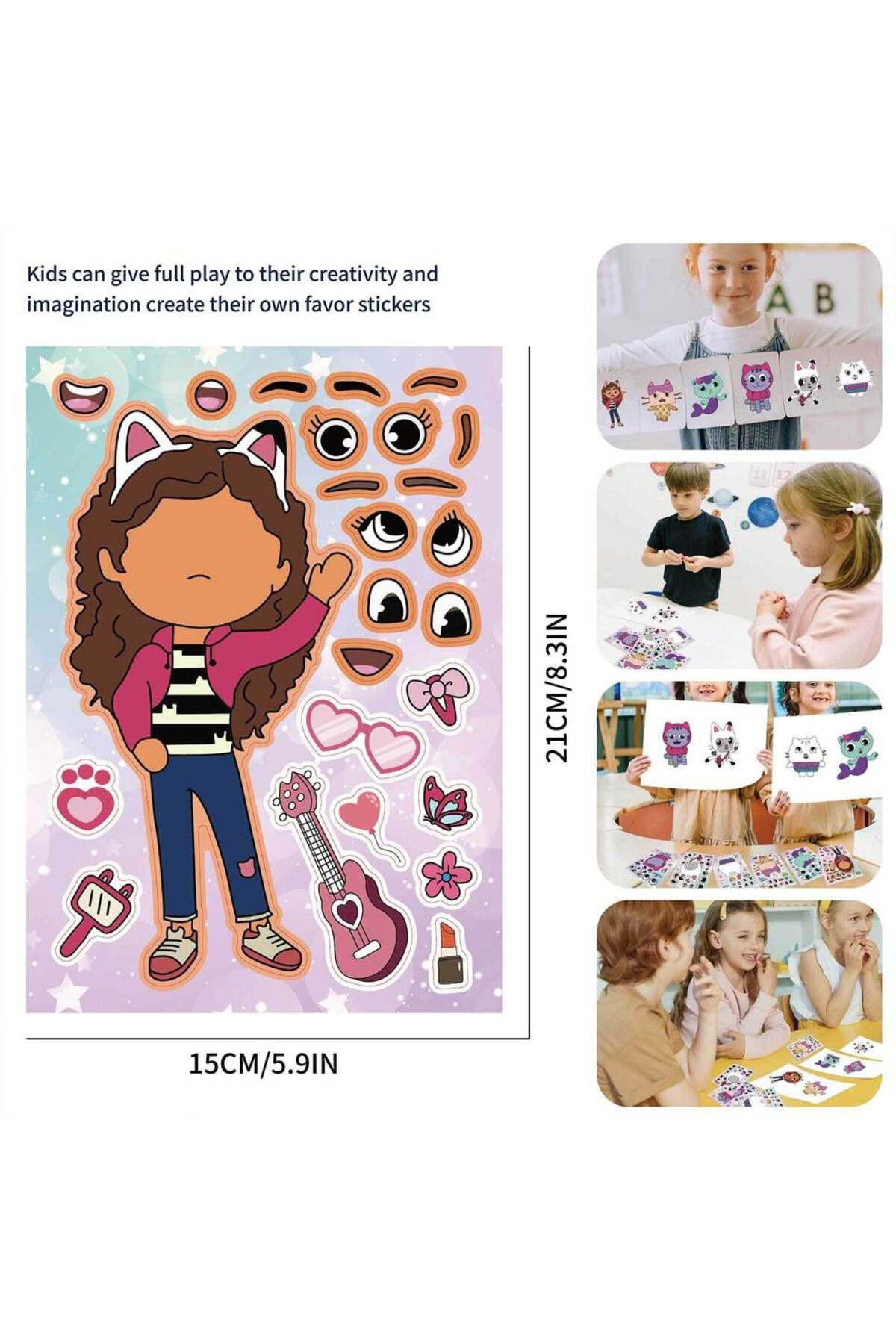 Miniso-6Sheets 6/12Sheets Gabby's Dollhouse Make A Face Puzzle Stickers Kids Make Your Own DIY Game Childre 3