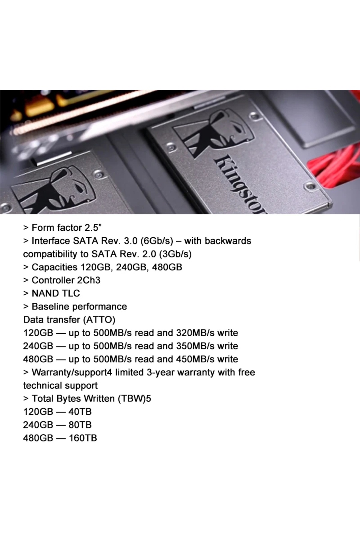 Kingston-240GB Kingston 960GB Sata SSD A400 SATAIII 2.5Inch 480GB SSD Hard Drive Disk HDD Solid State Drive D 3