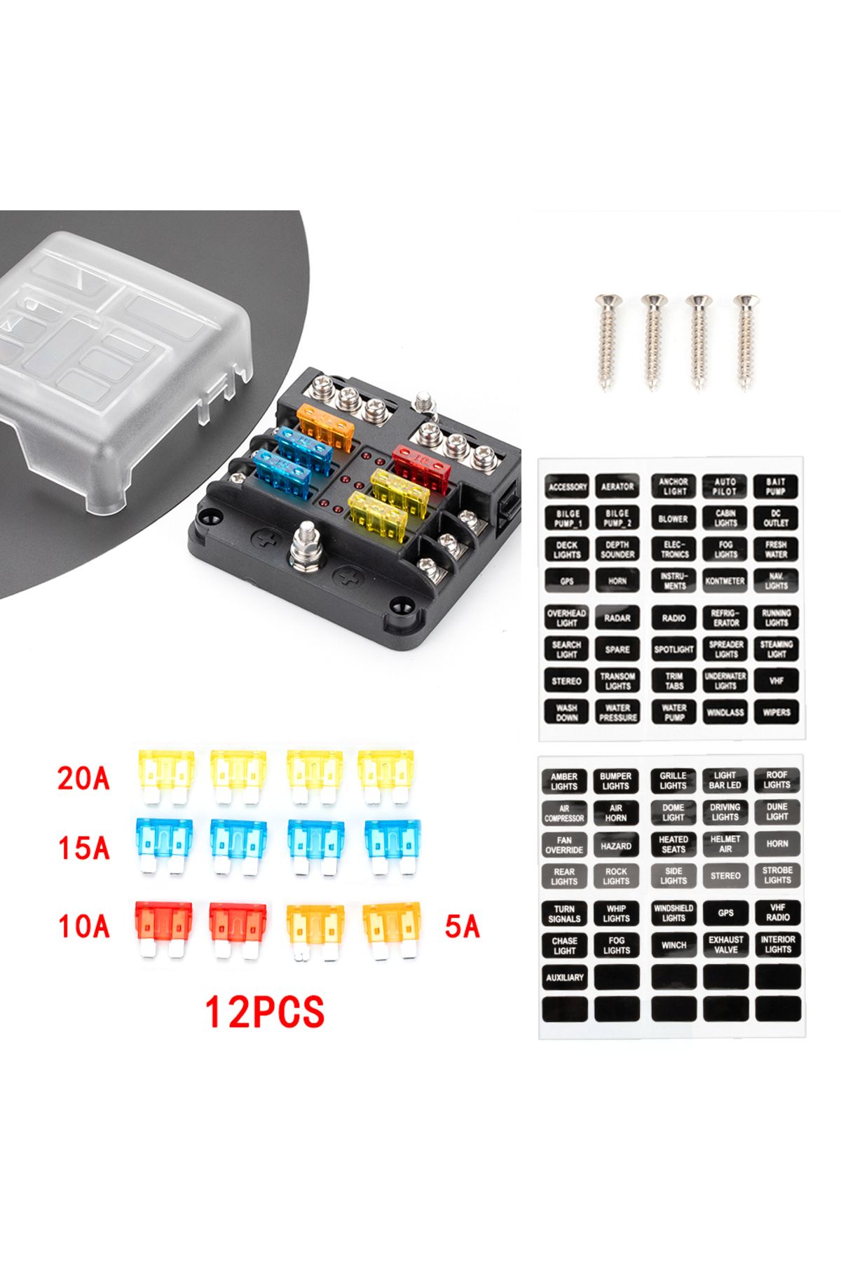 Choice-6 Way 12V 6-Way Blade Fuse Block with LED Indicator Waterproof Protection Cover and Label Sticker f 1