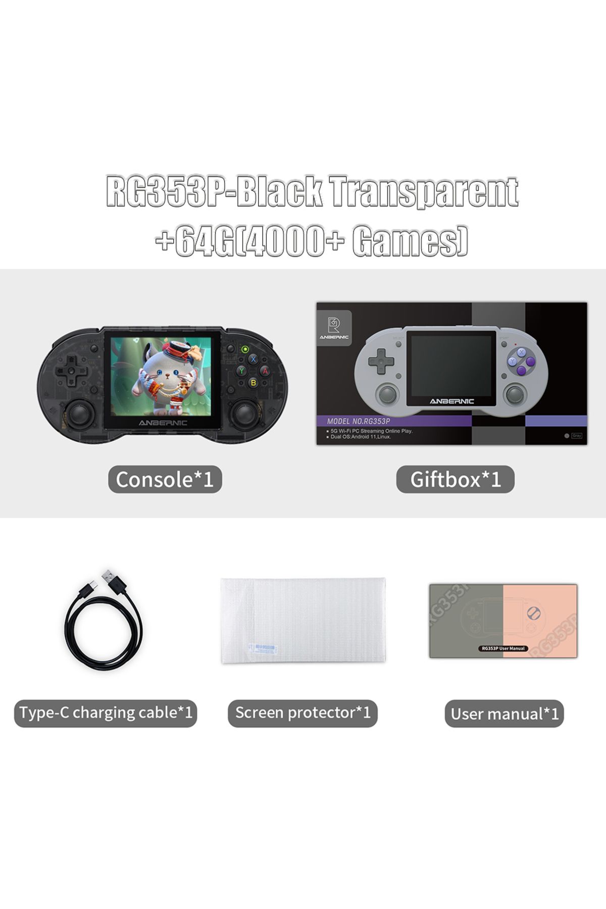 Choice-RG353P-Black 64G ANBERNIC RG353PS RG353P 64 Bit Handheld Game Console Linux System 3.5-inch IPS Scre 1