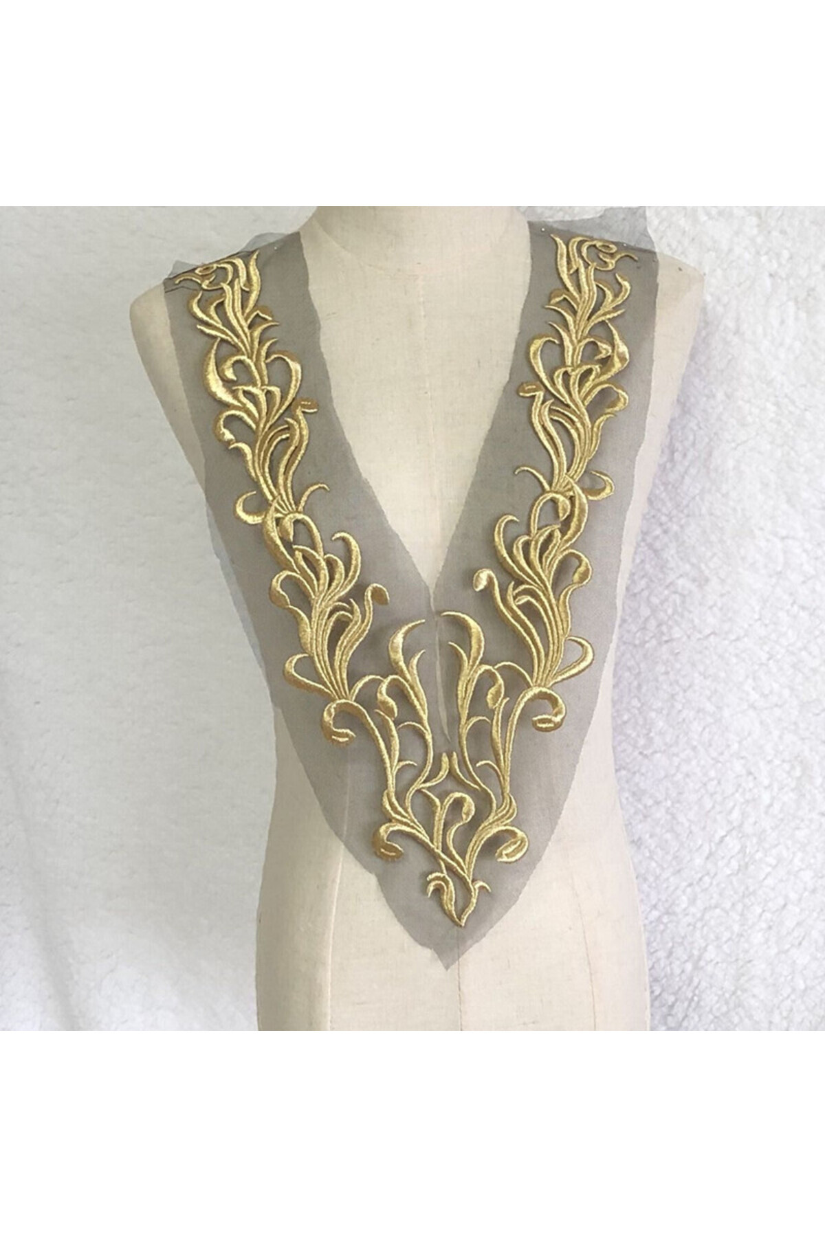 Choice-1Piece 1 Pcs Gold Neckline collar Lace Fabric Trims Sew On Patches Embroidery For Wedding Appliques 3